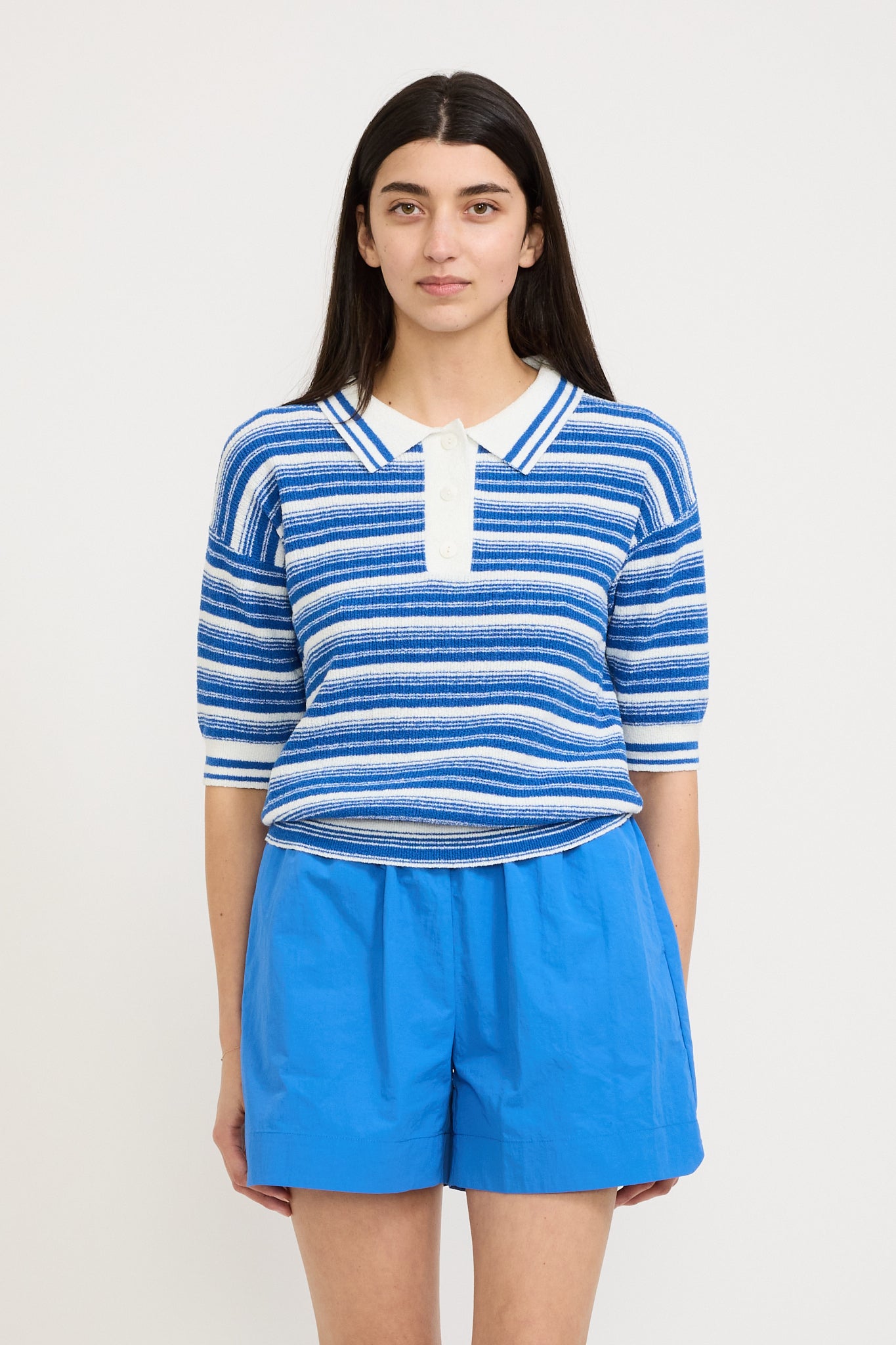 LMND | Luna Striped Polo Ink Blue/White | Maplestore