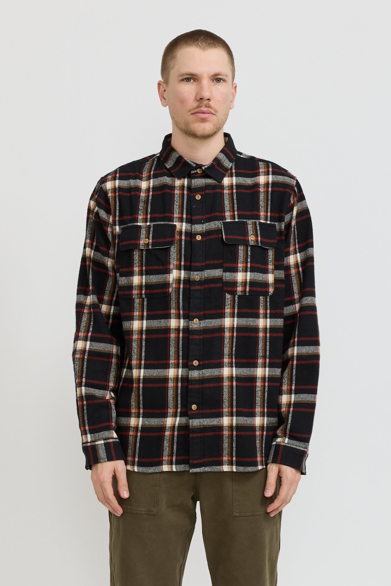 Twin Pocket Flannel Shirt Black Multi