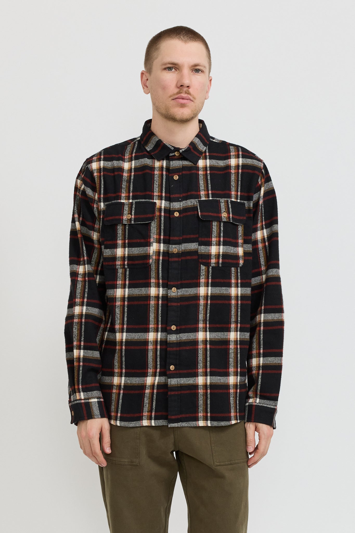 Twin Pocket Flannel Shirt Black Multi