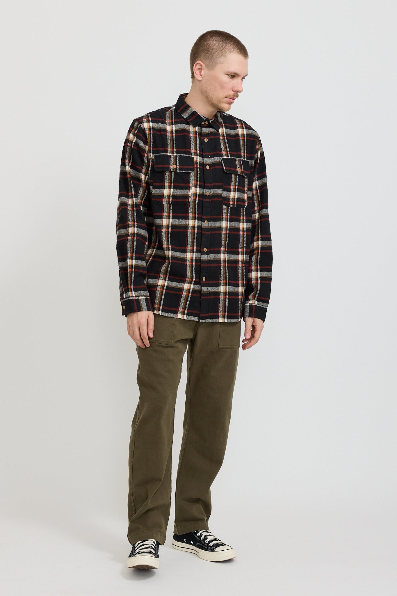 Twin Pocket Flannel Shirt Black Multi