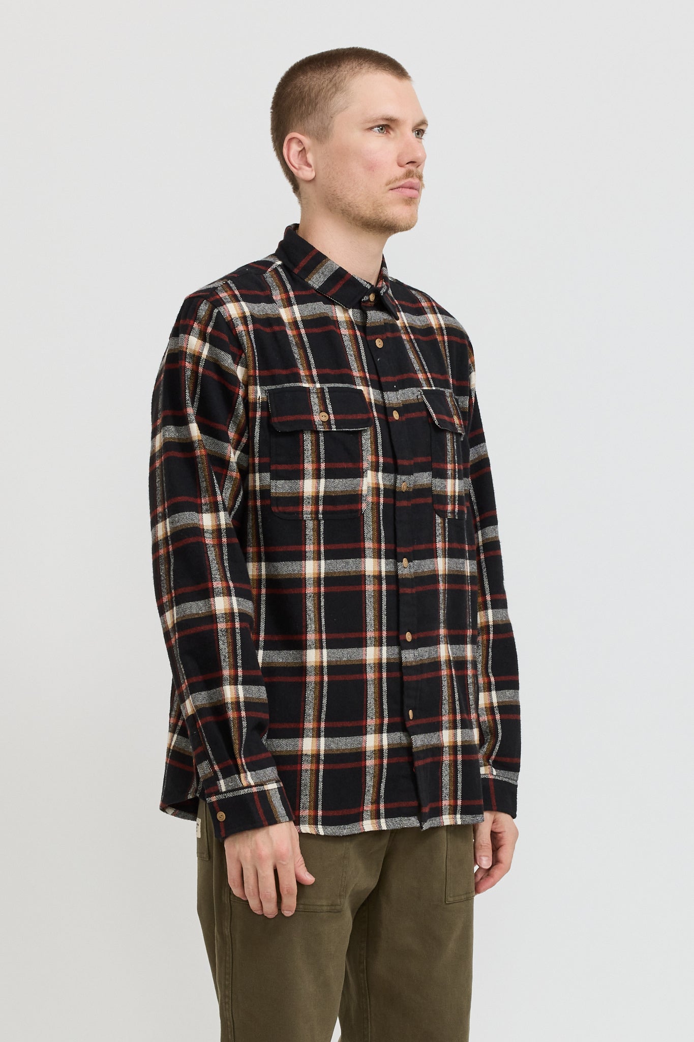 Twin Pocket Flannel Shirt Black Multi