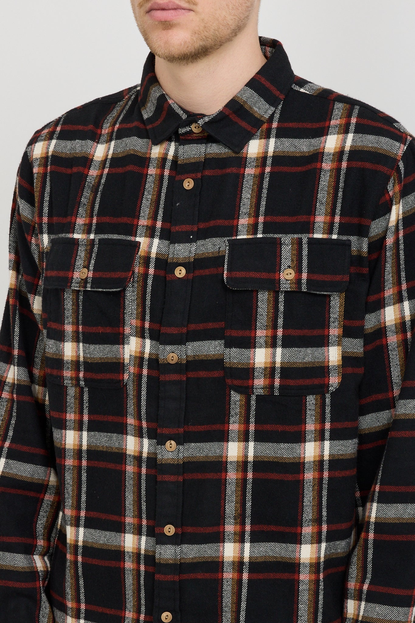 Twin Pocket Flannel Shirt Black Multi