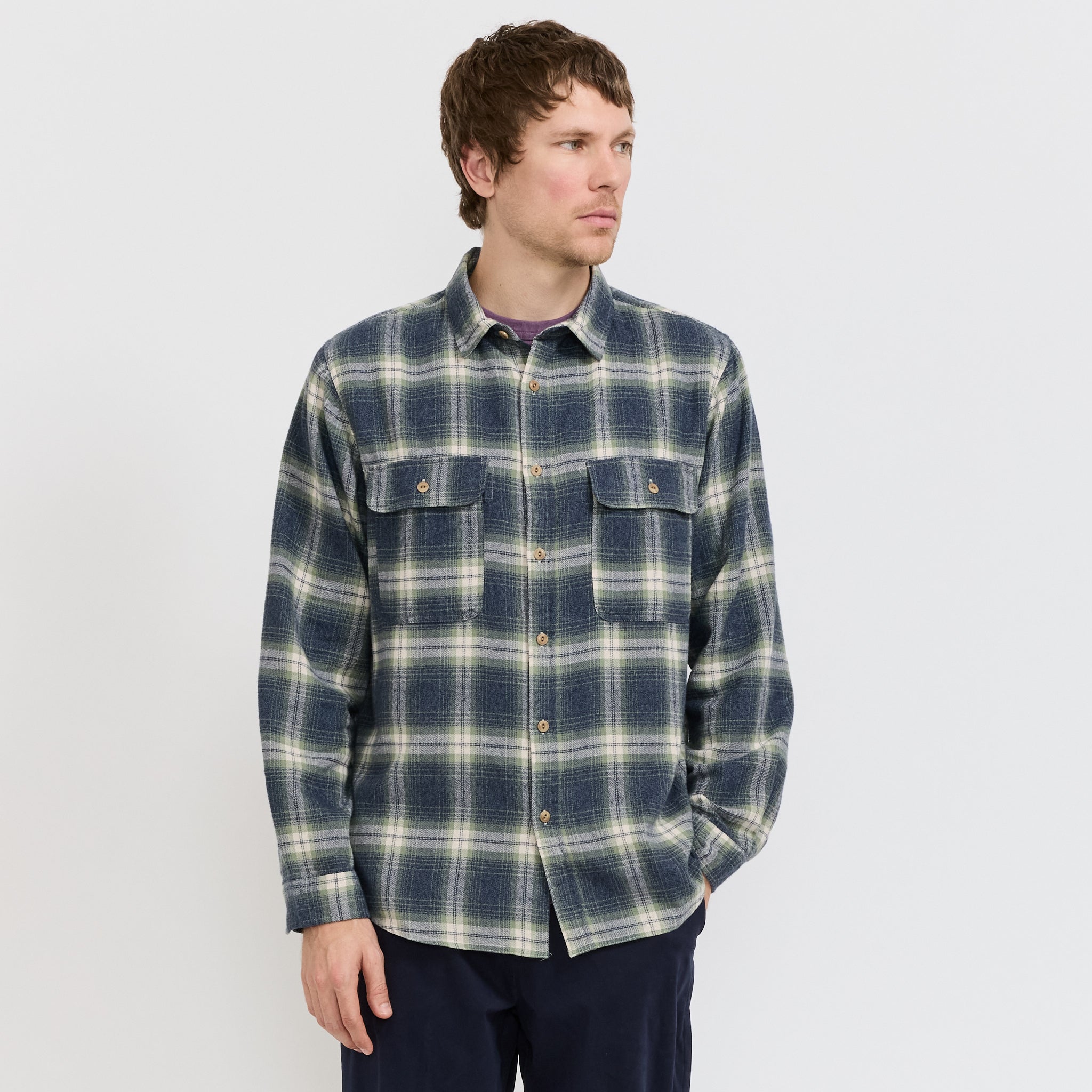 Twin Pocket Flannel Shirt Blue Multi