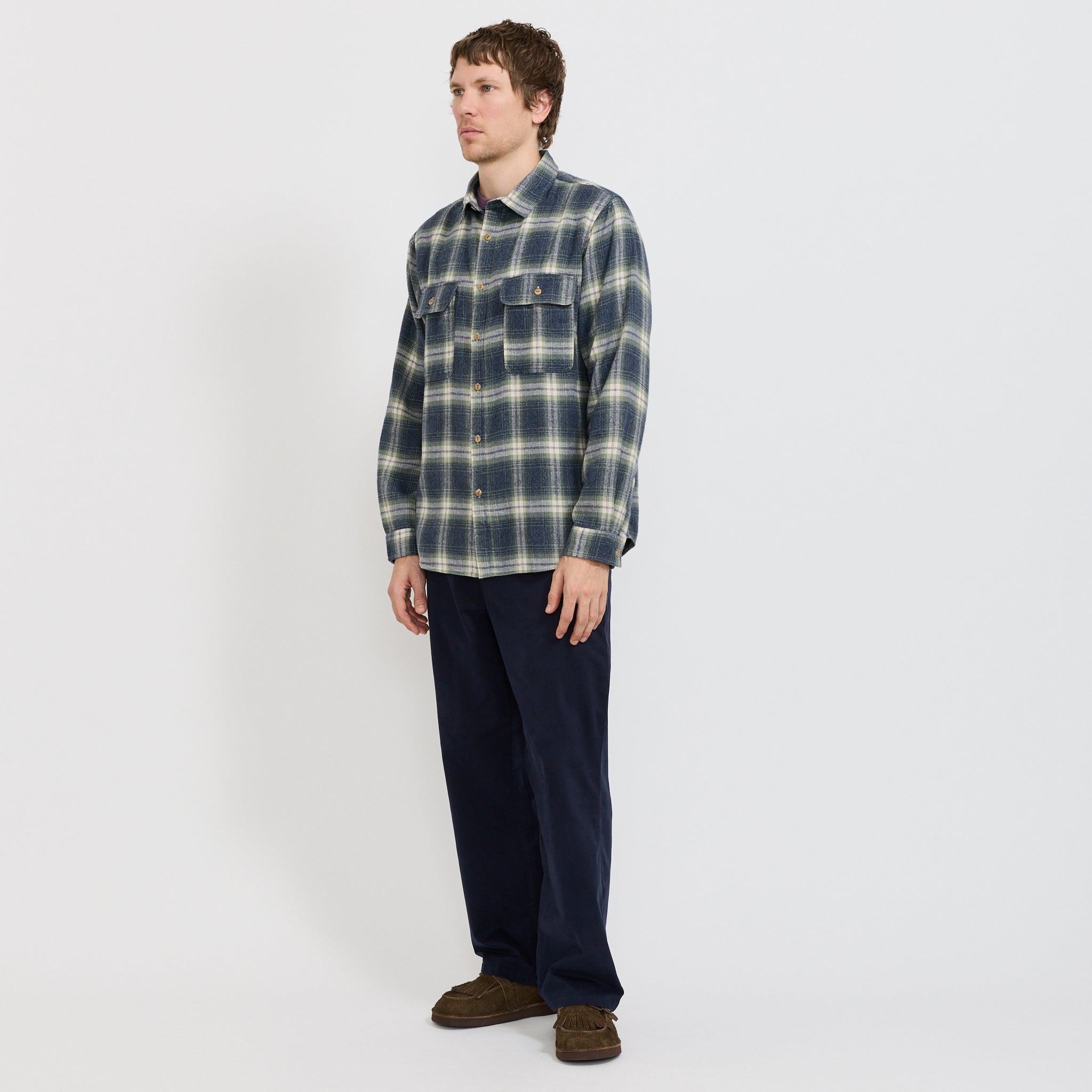 Twin Pocket Flannel Shirt Blue Multi