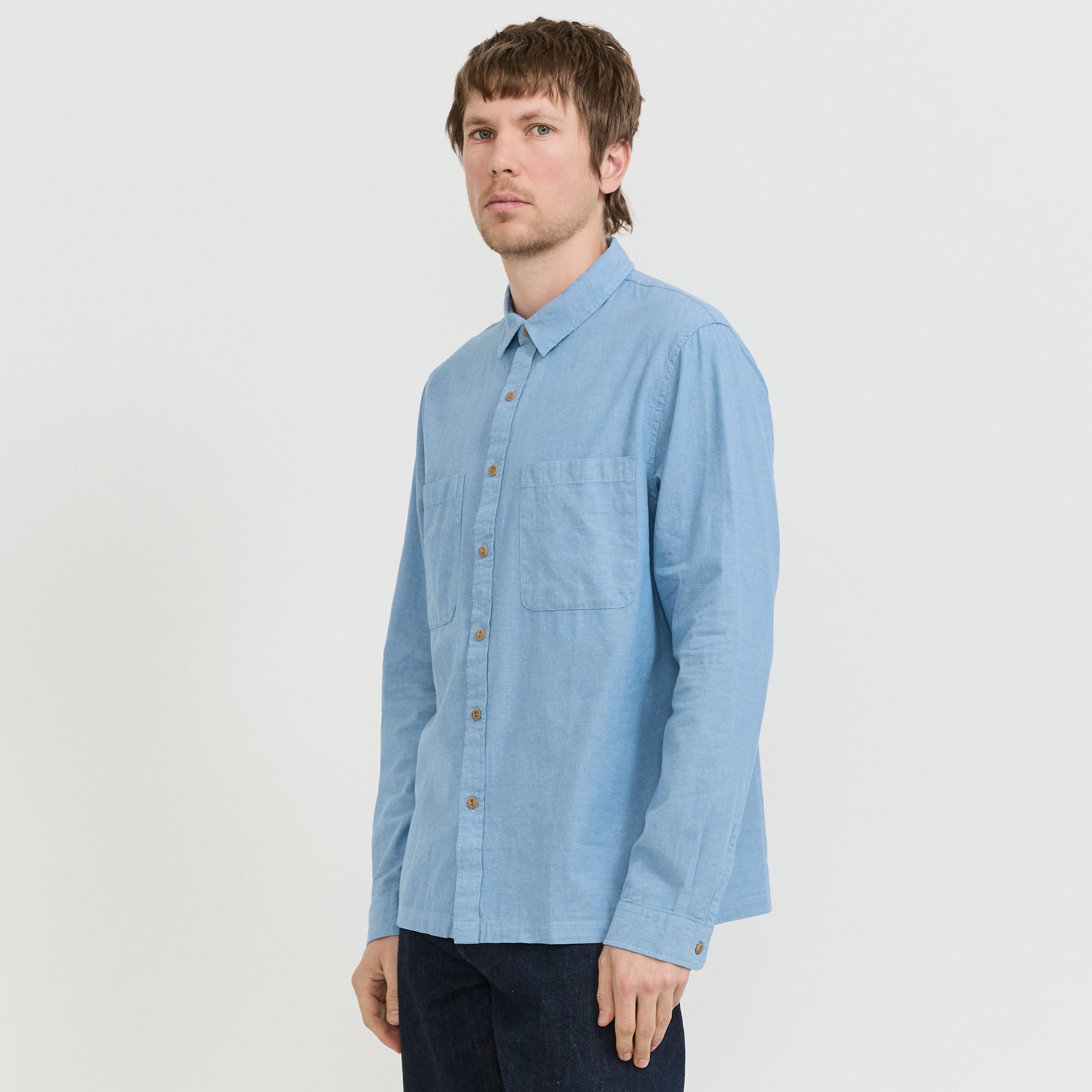Twin Pocket Long Sleeve Shirt Light Blue