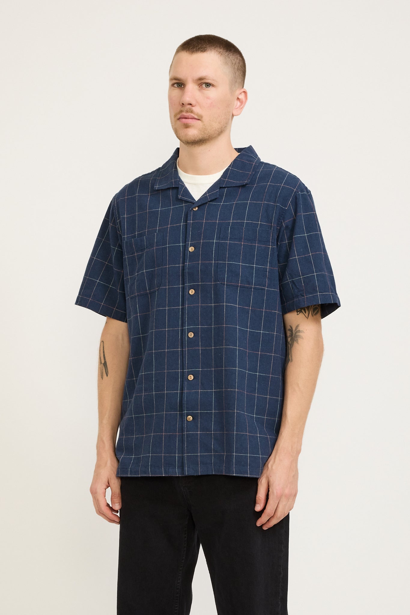 McTavish | Washed Camp Collar Shirt Blue Multi | Maplestore