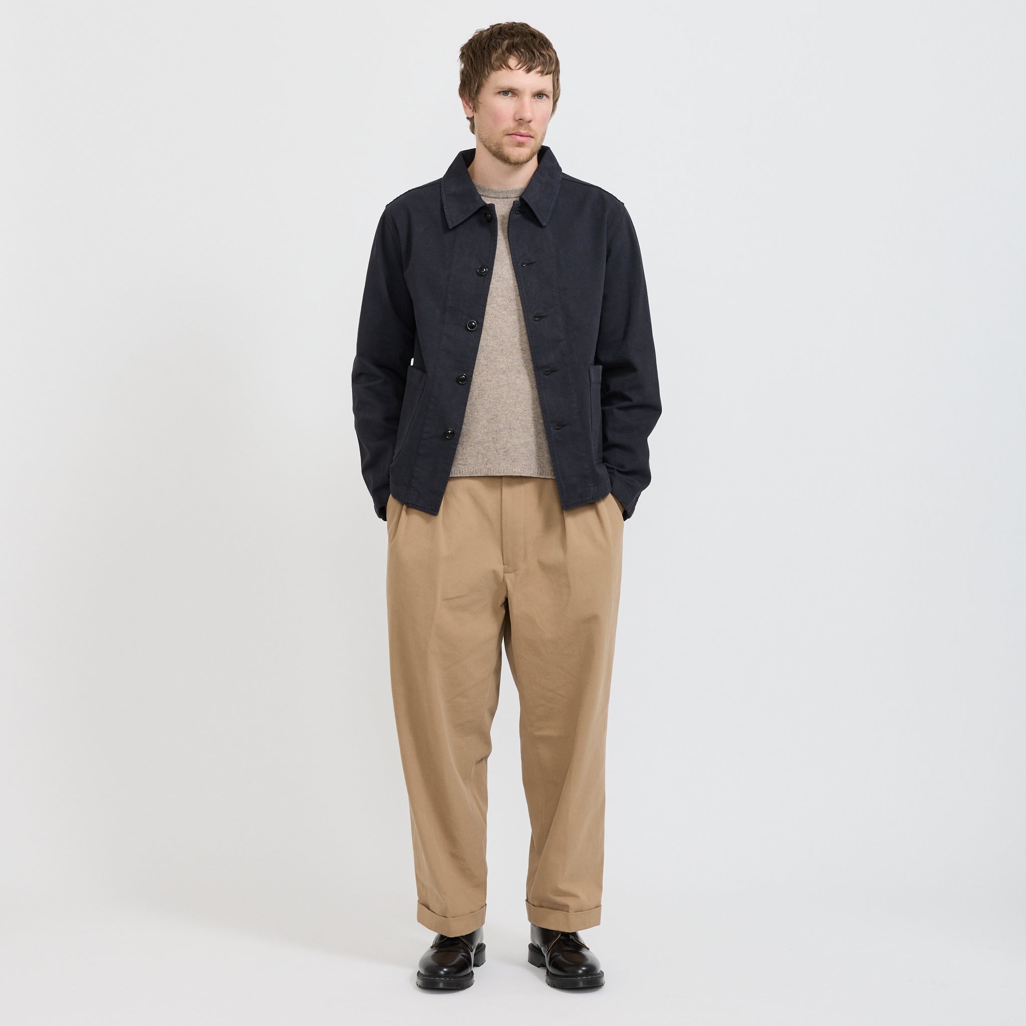 Cropped Worker's Cotton Twill Jacket Charcoal