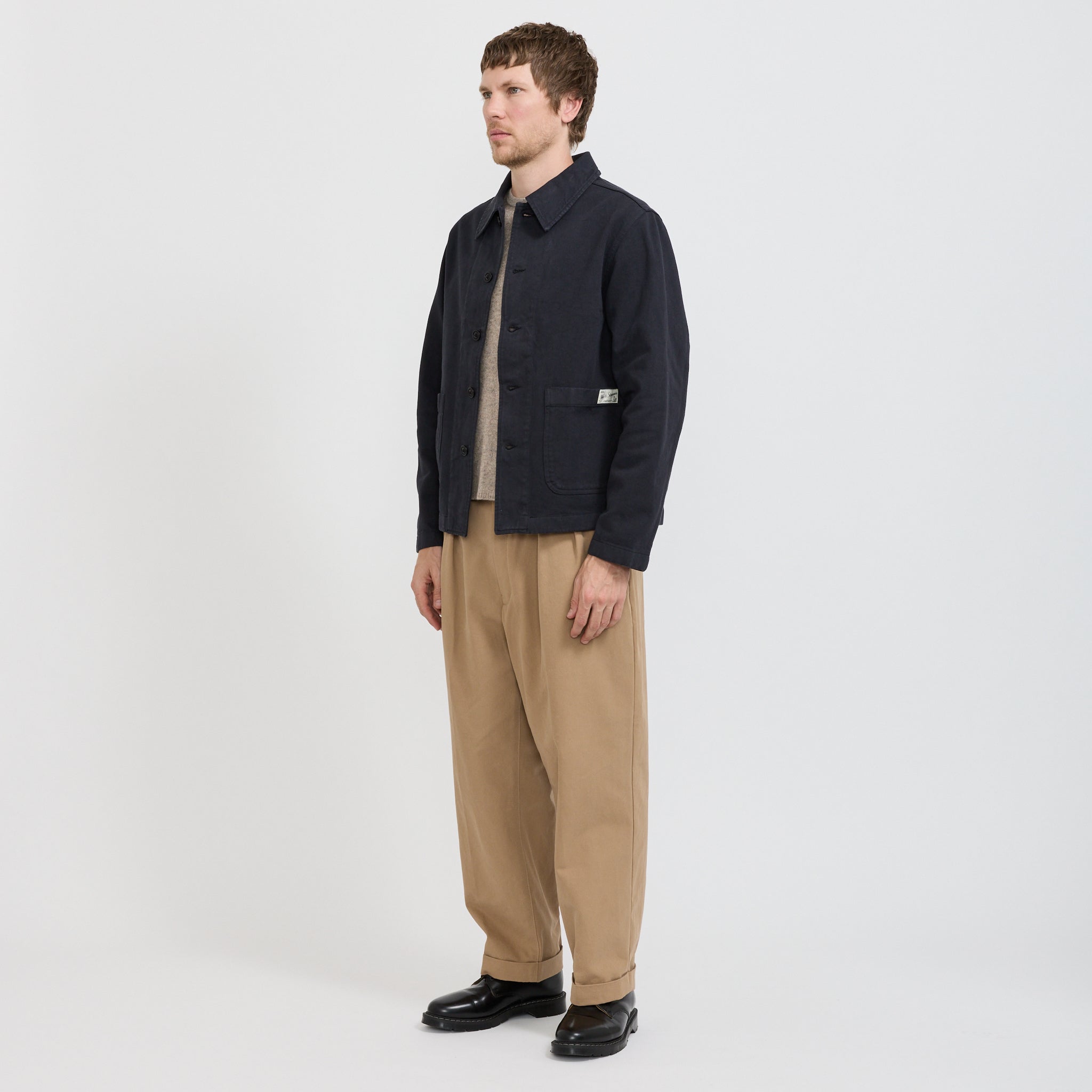 Cropped Worker's Cotton Twill Jacket Charcoal