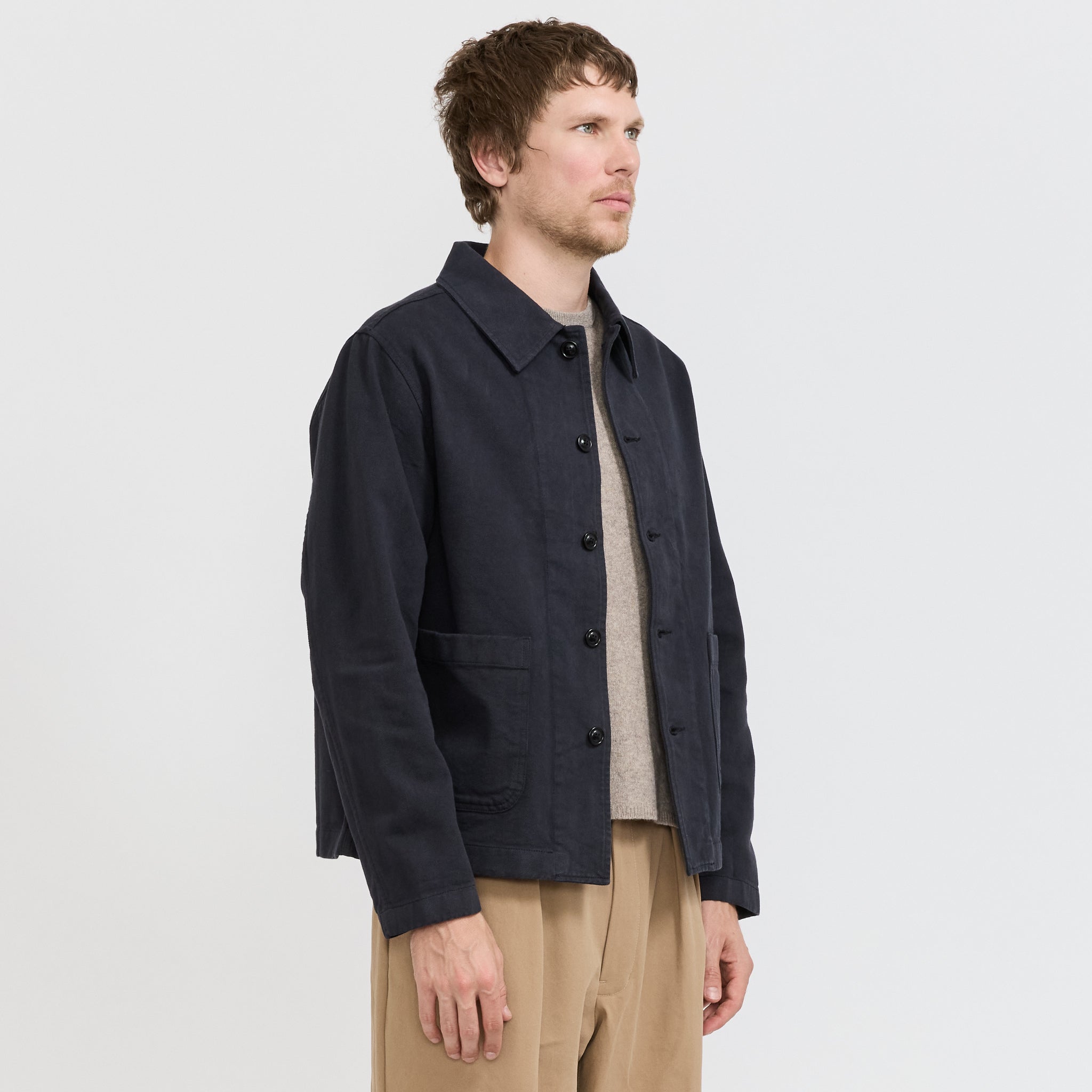 Cropped Worker's Cotton Twill Jacket Charcoal