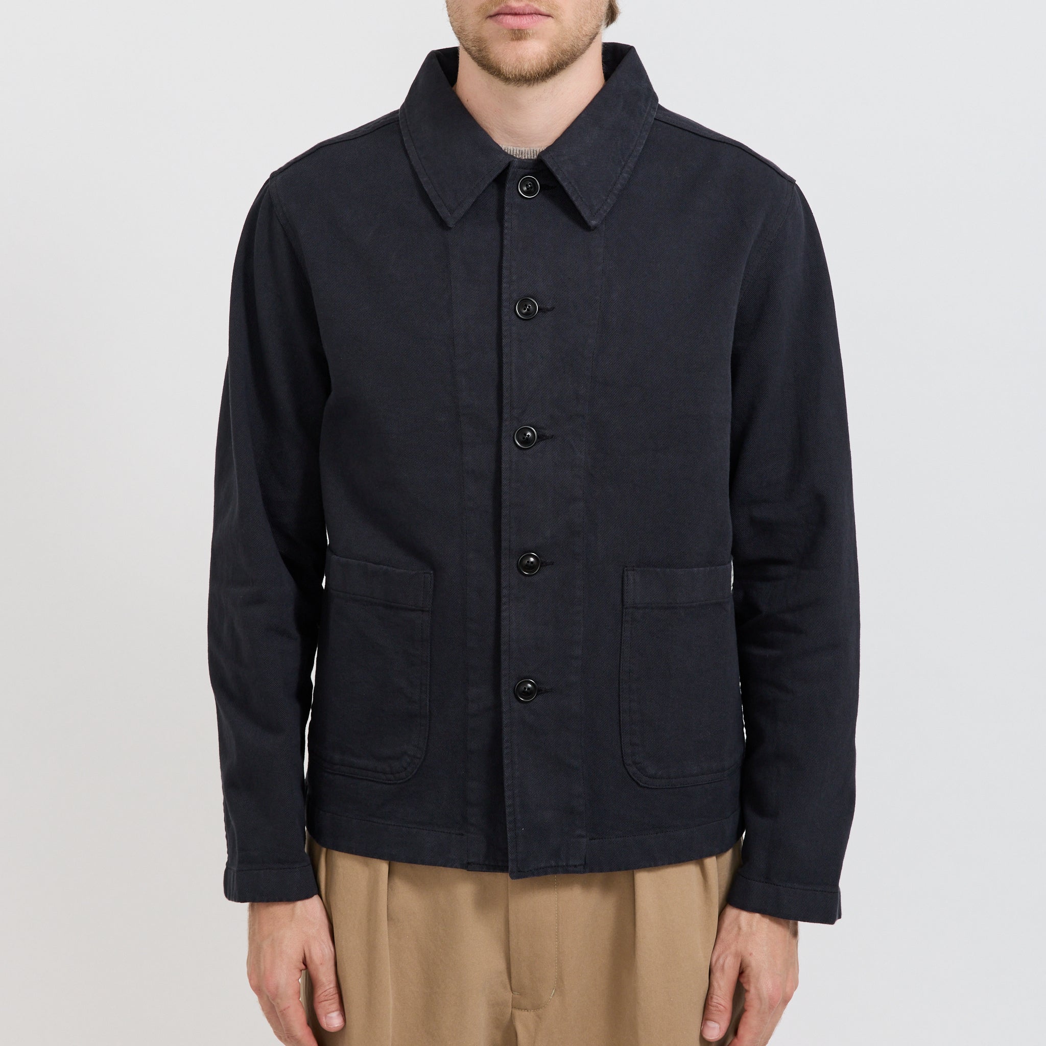 Cropped Worker's Cotton Twill Jacket Charcoal
