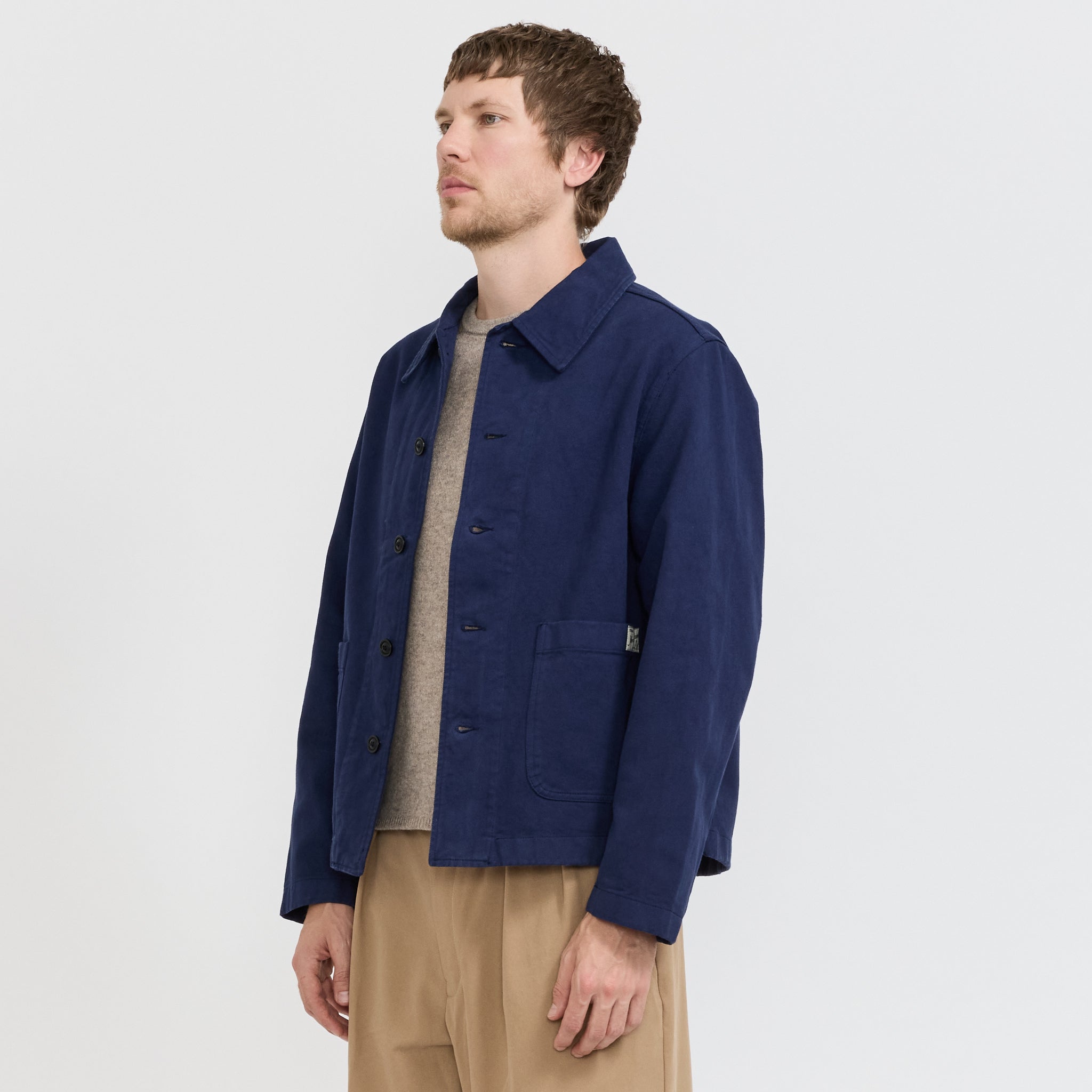 Cropped Worker's Cotton Twill Jacket Ink Blue