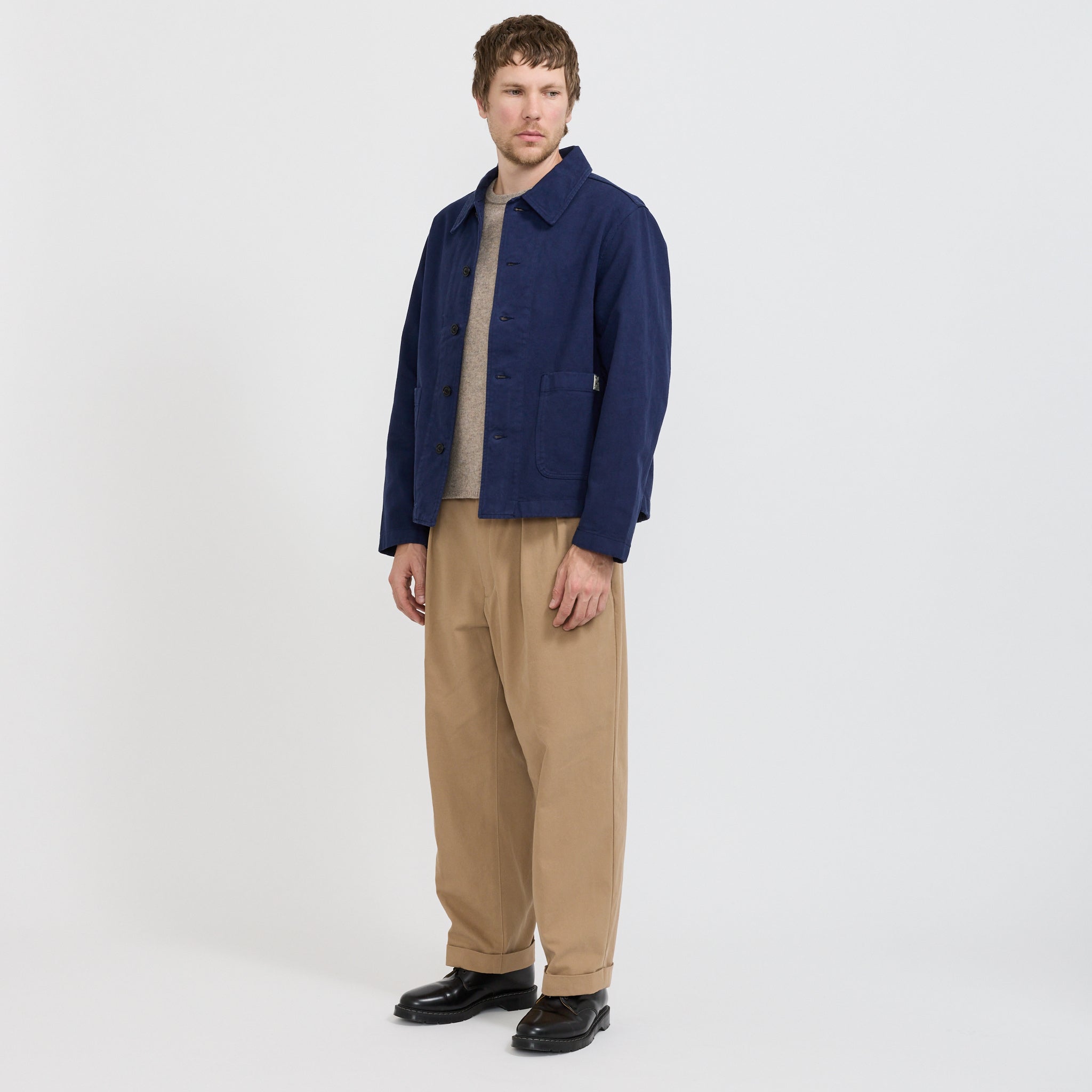 Cropped Worker's Cotton Twill Jacket Ink Blue