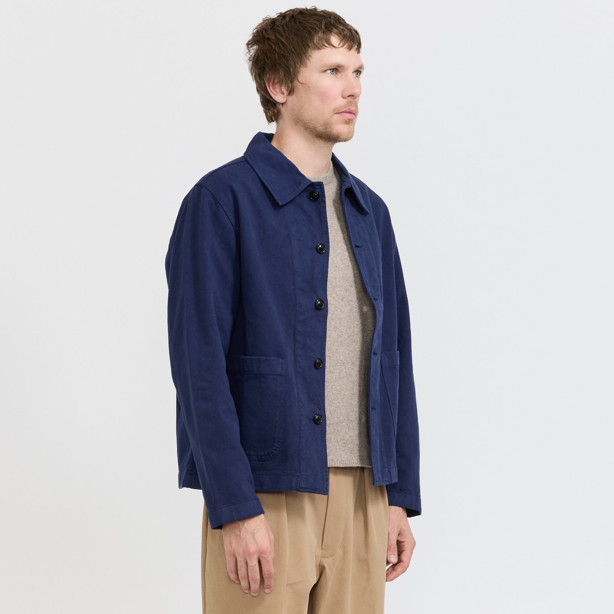 Cropped Worker's Cotton Twill Jacket Ink Blue