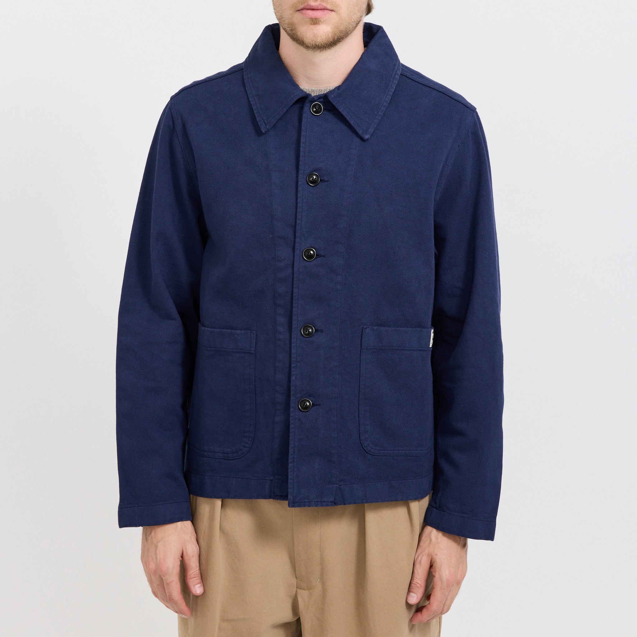 Cropped Worker's Cotton Twill Jacket Ink Blue