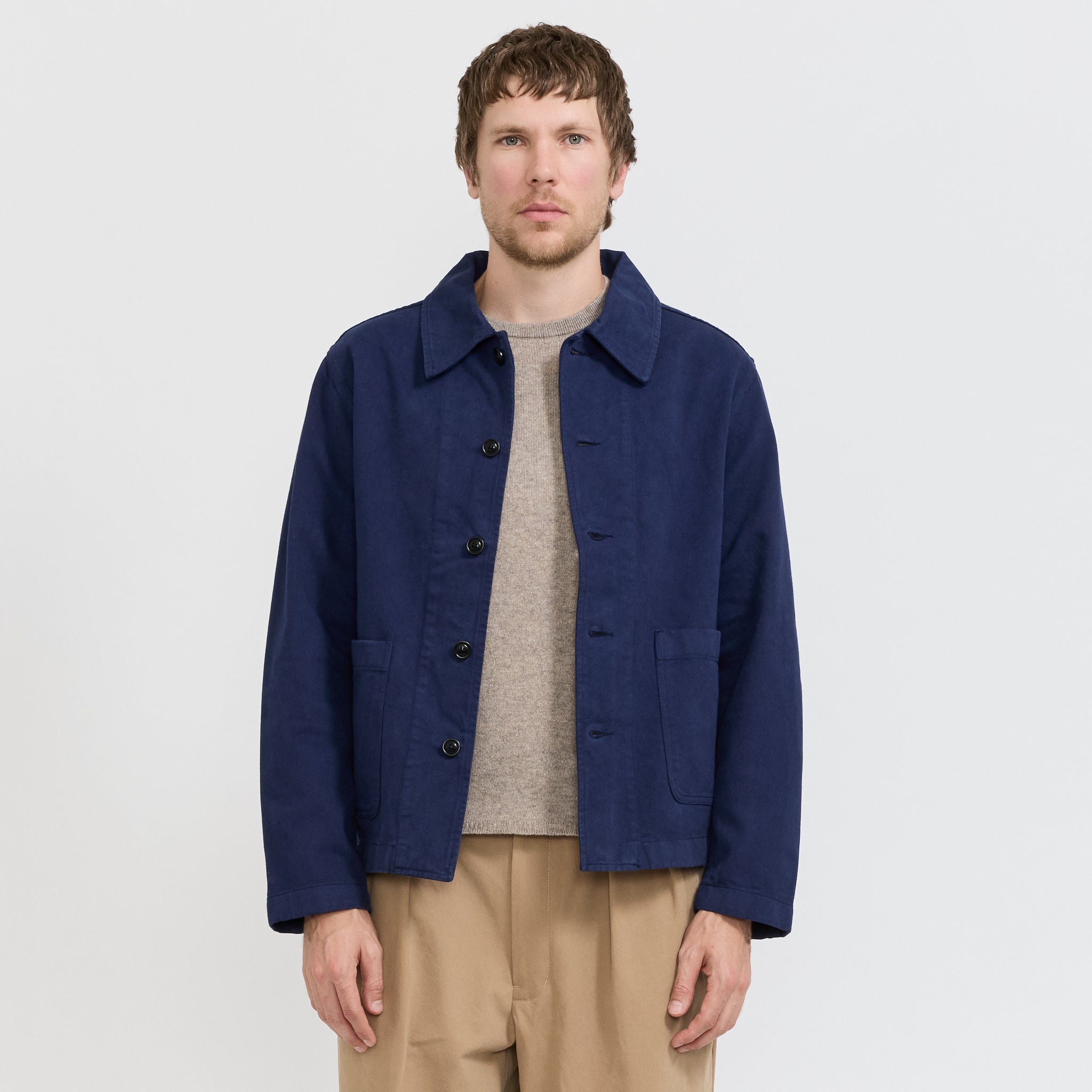Cropped Worker's Cotton Twill Jacket Ink Blue