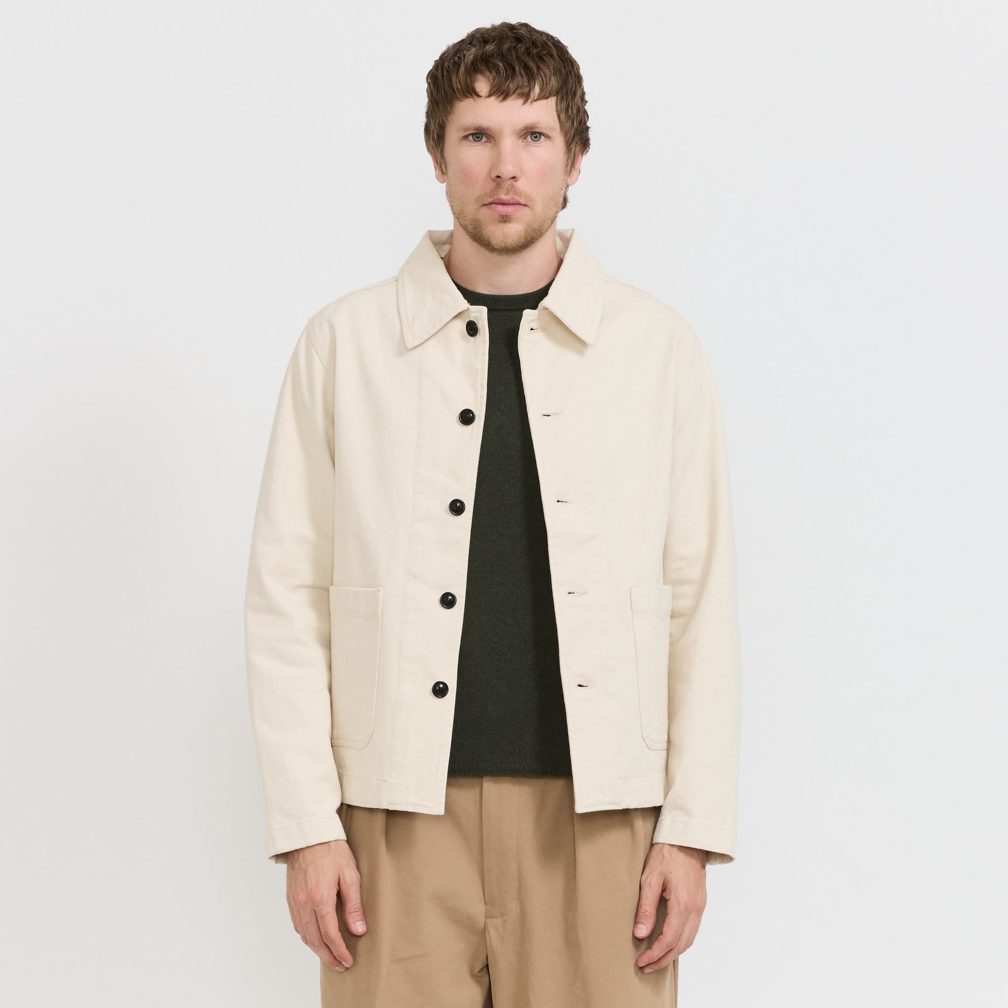 Cropped Worker's Cotton Twill Jacket Nature
