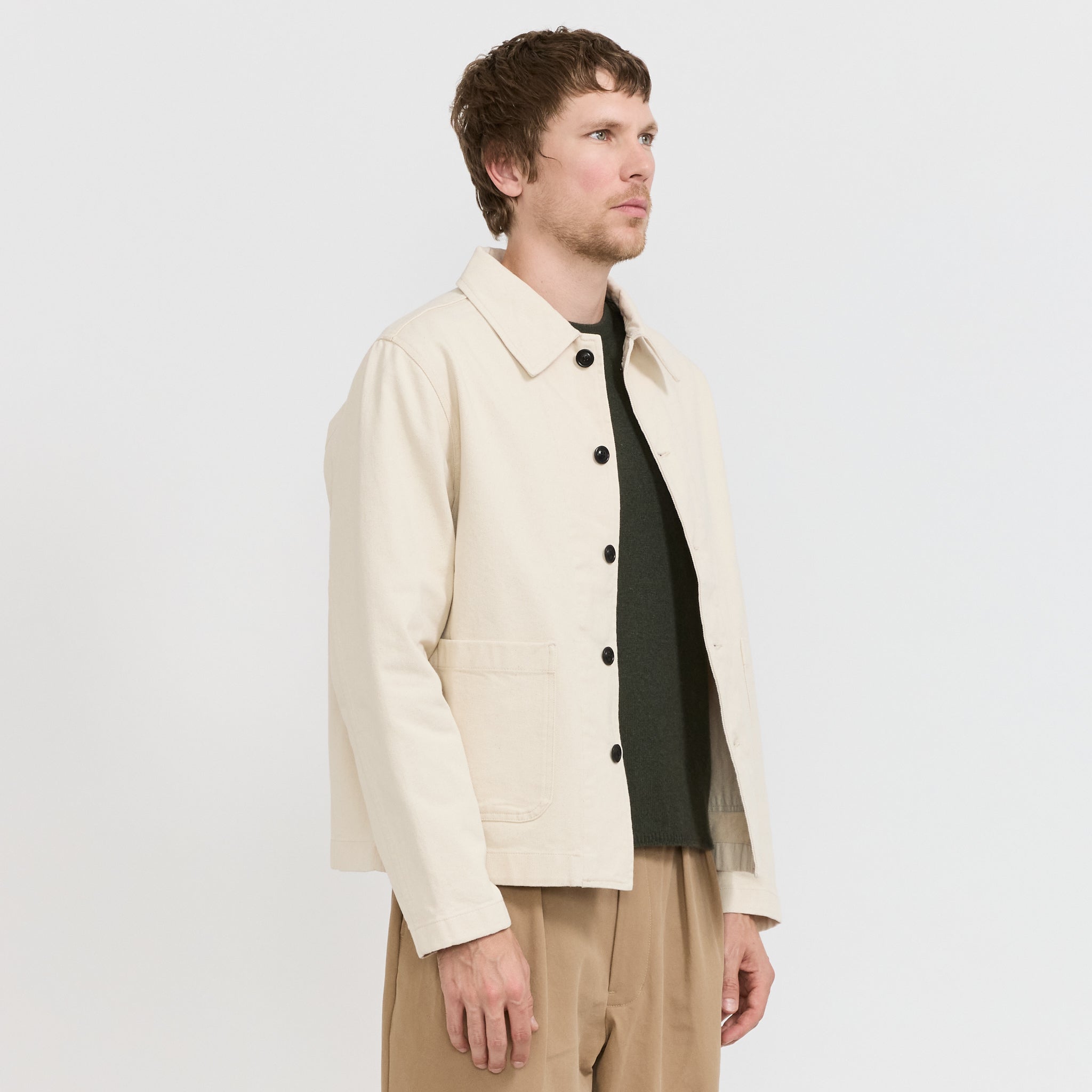 Cropped Worker's Cotton Twill Jacket Nature