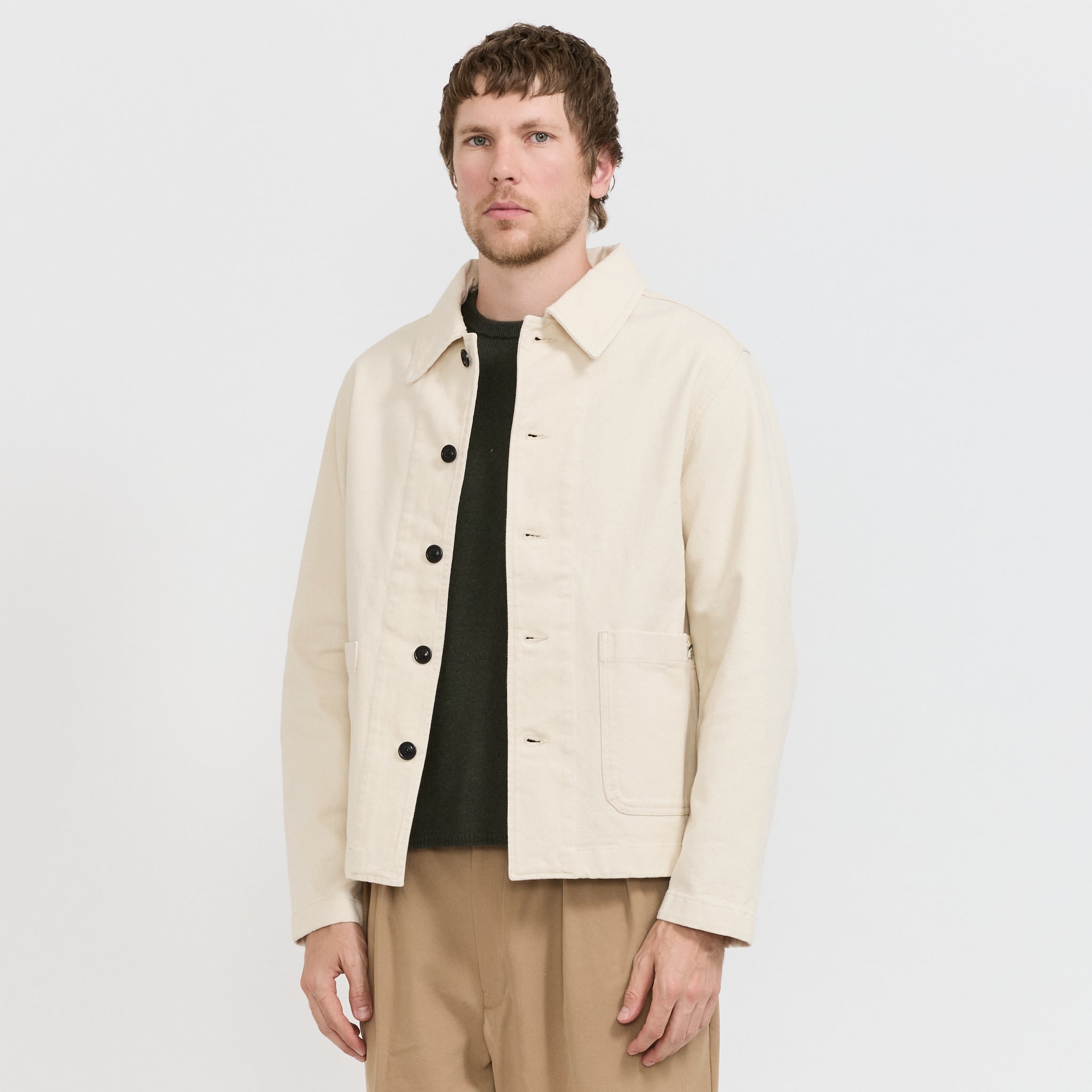 Cropped Worker's Cotton Twill Jacket Nature
