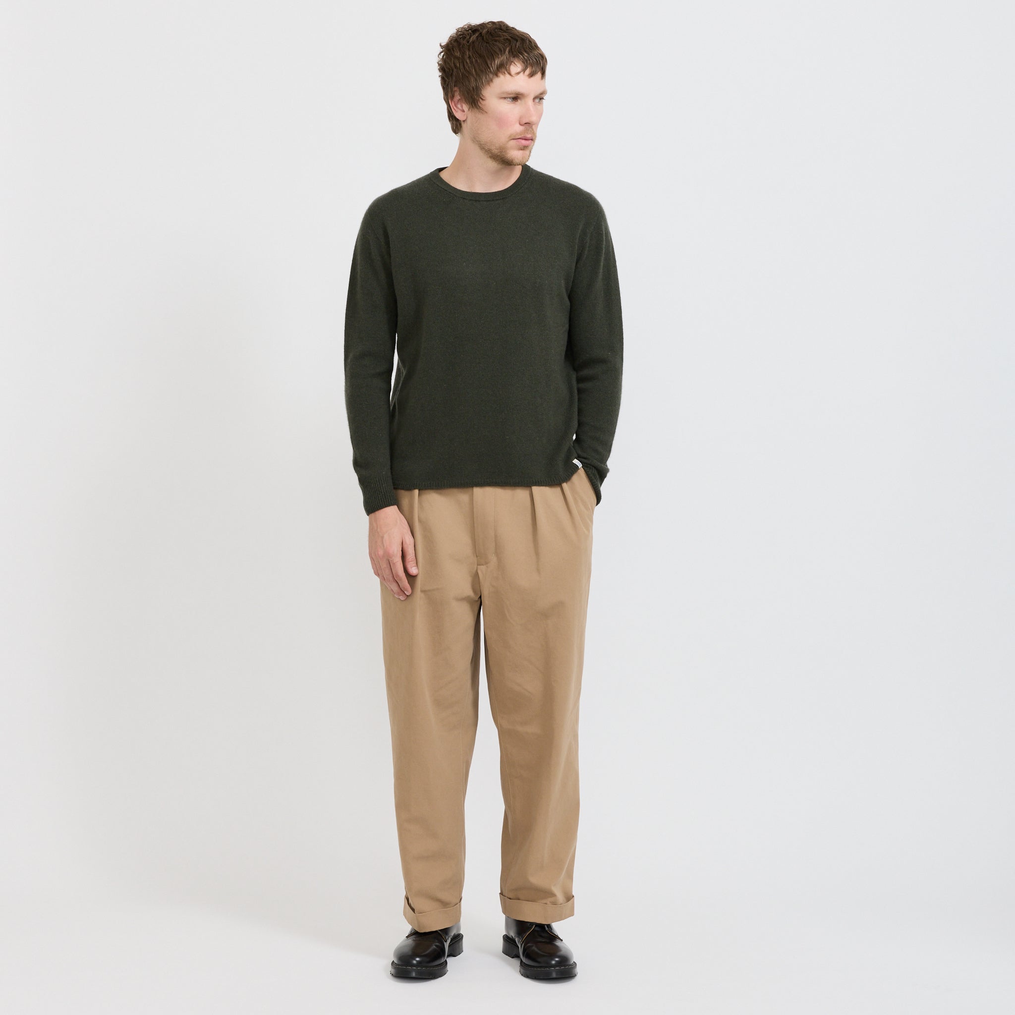 Merz B Schwanen | Lightweight Merino Wool Cashmere Silk Sweater Army | Maplestore