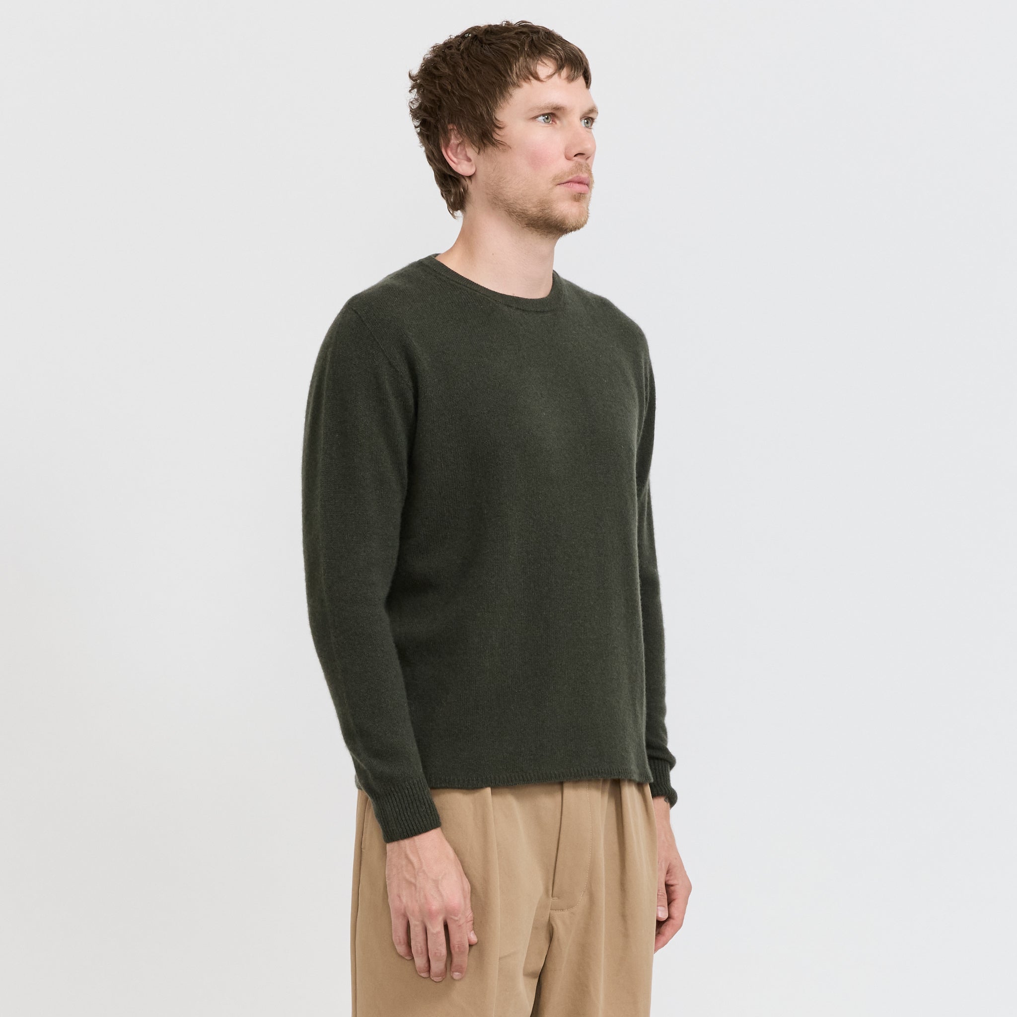 Merz B Schwanen | Lightweight Merino Wool Cashmere Silk Sweater Army | Maplestore