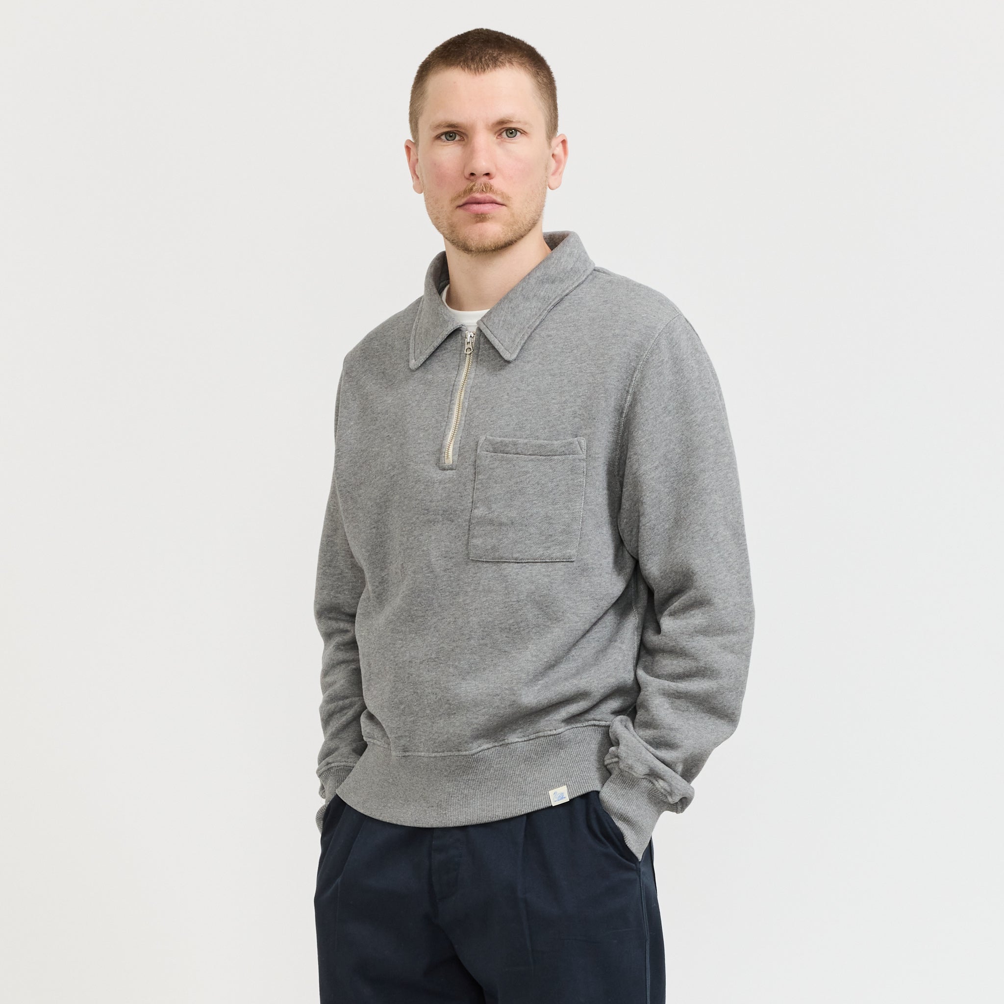 Zip Collar Sweatshirt Grey Melange