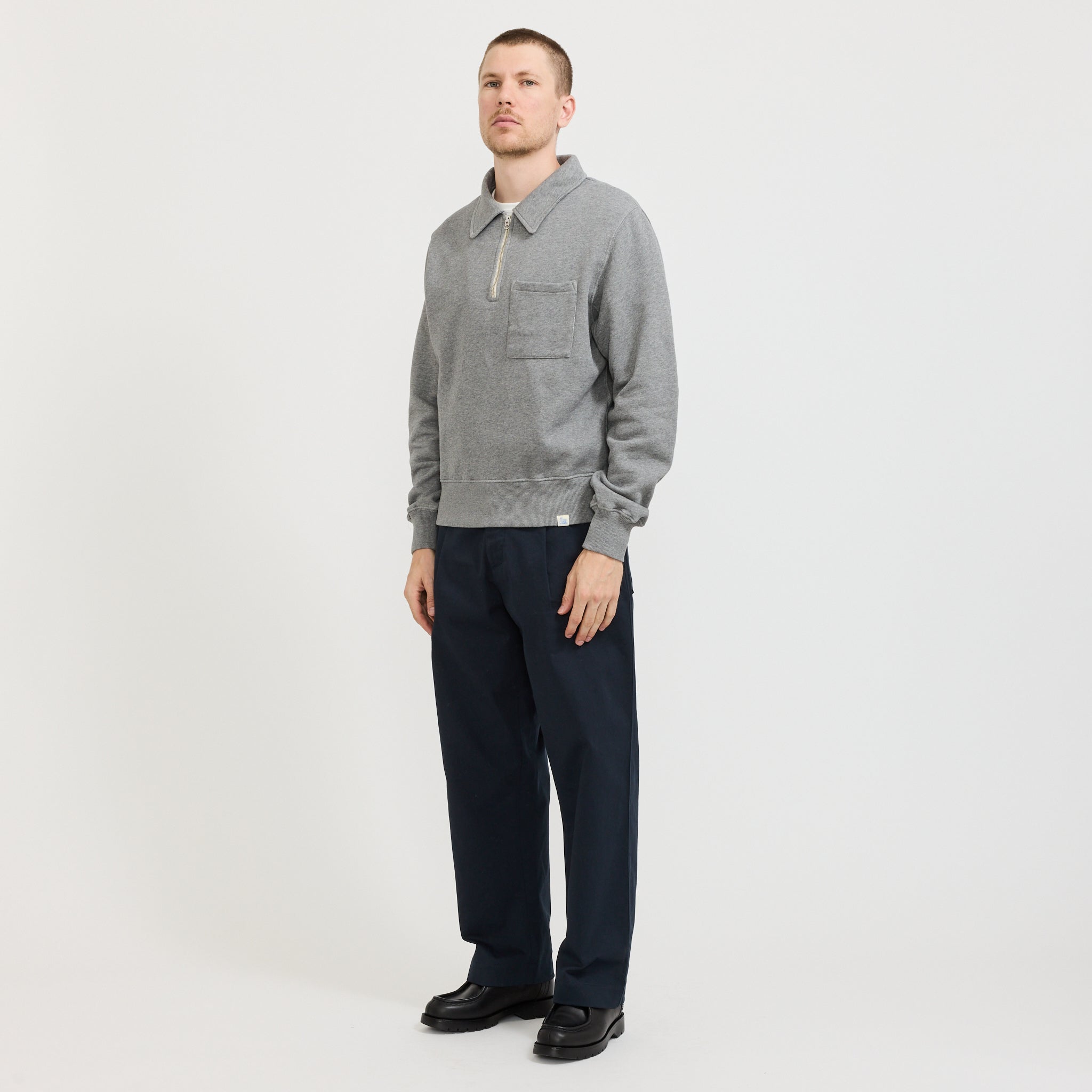 Zip Collar Sweatshirt Grey Melange