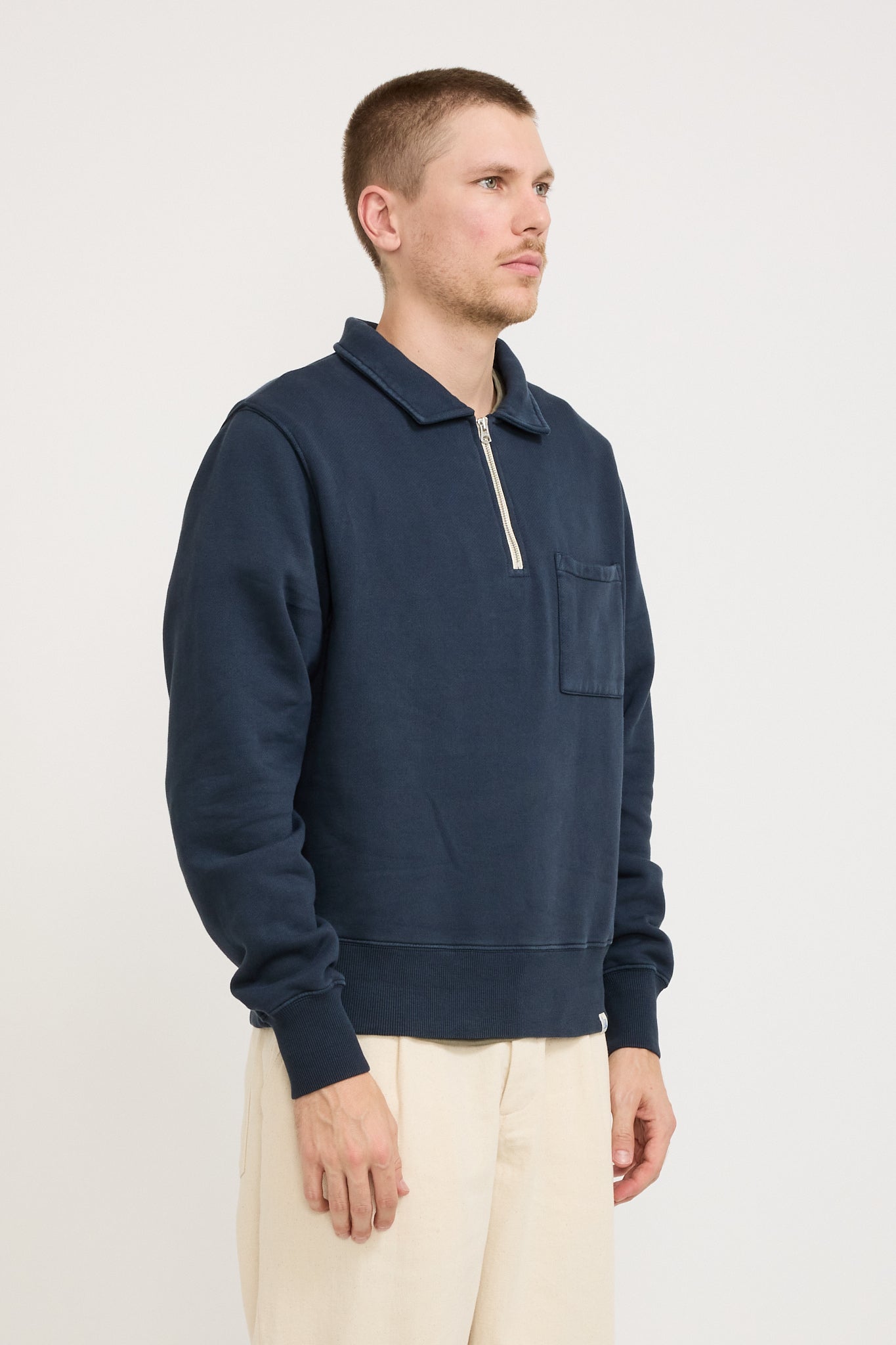 GOOD BASICS | Zip Collar Sweatshirt Denim Blue