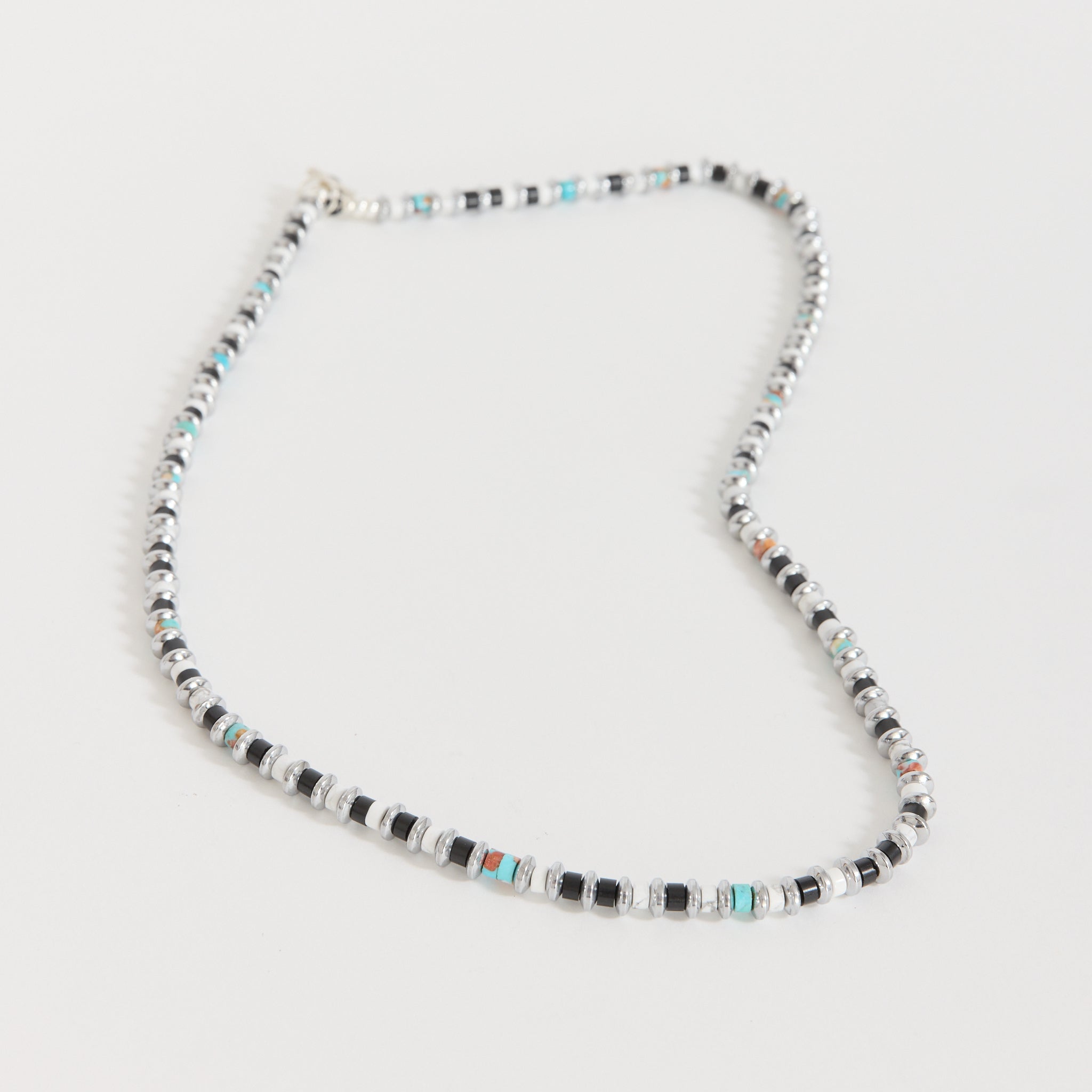 Hematite Roundel Beads Necklace Jet/Turquoise
