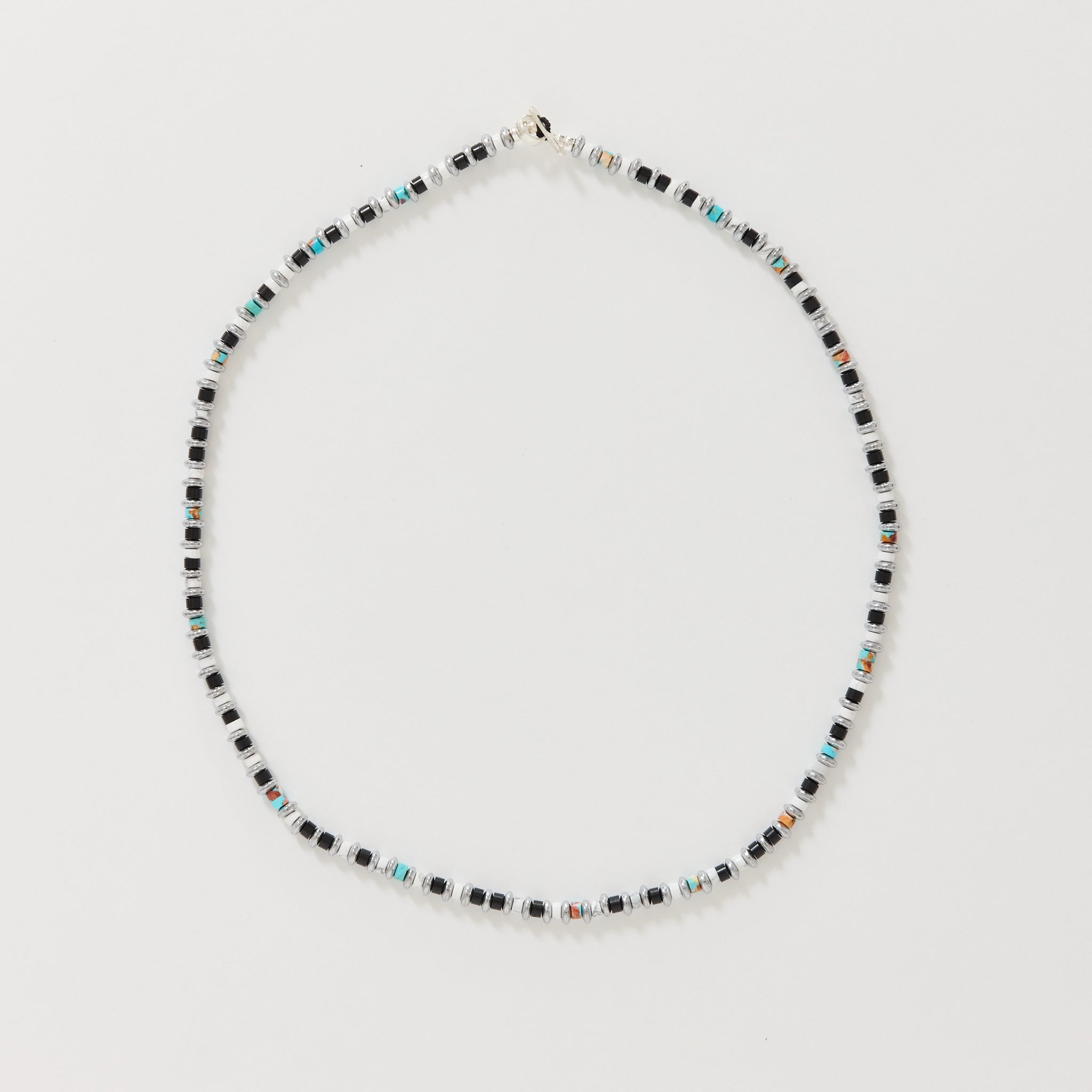 Hematite Roundel Beads Necklace Jet/Turquoise