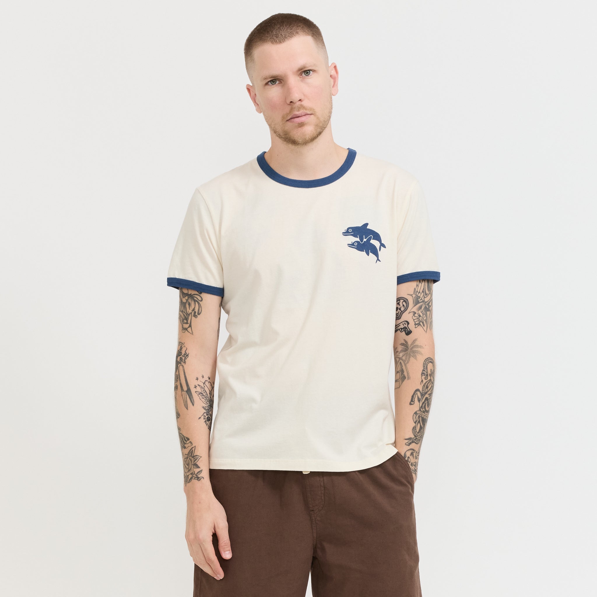 Dolphins Ringer Tee Natural/Navy