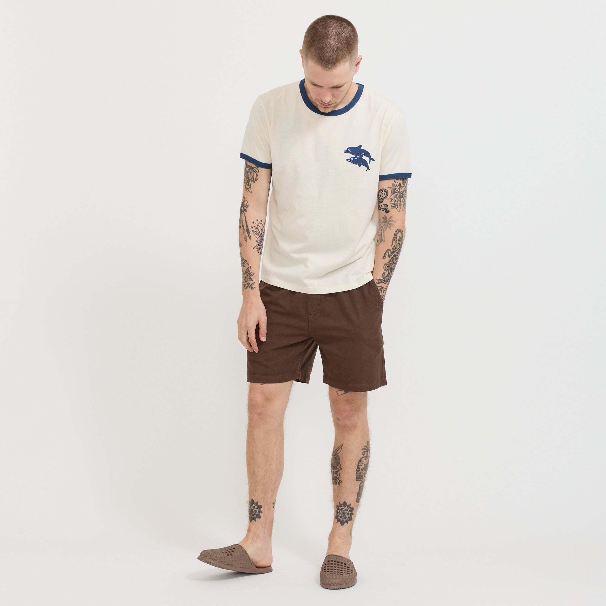 Dolphins Ringer Tee Natural/Navy