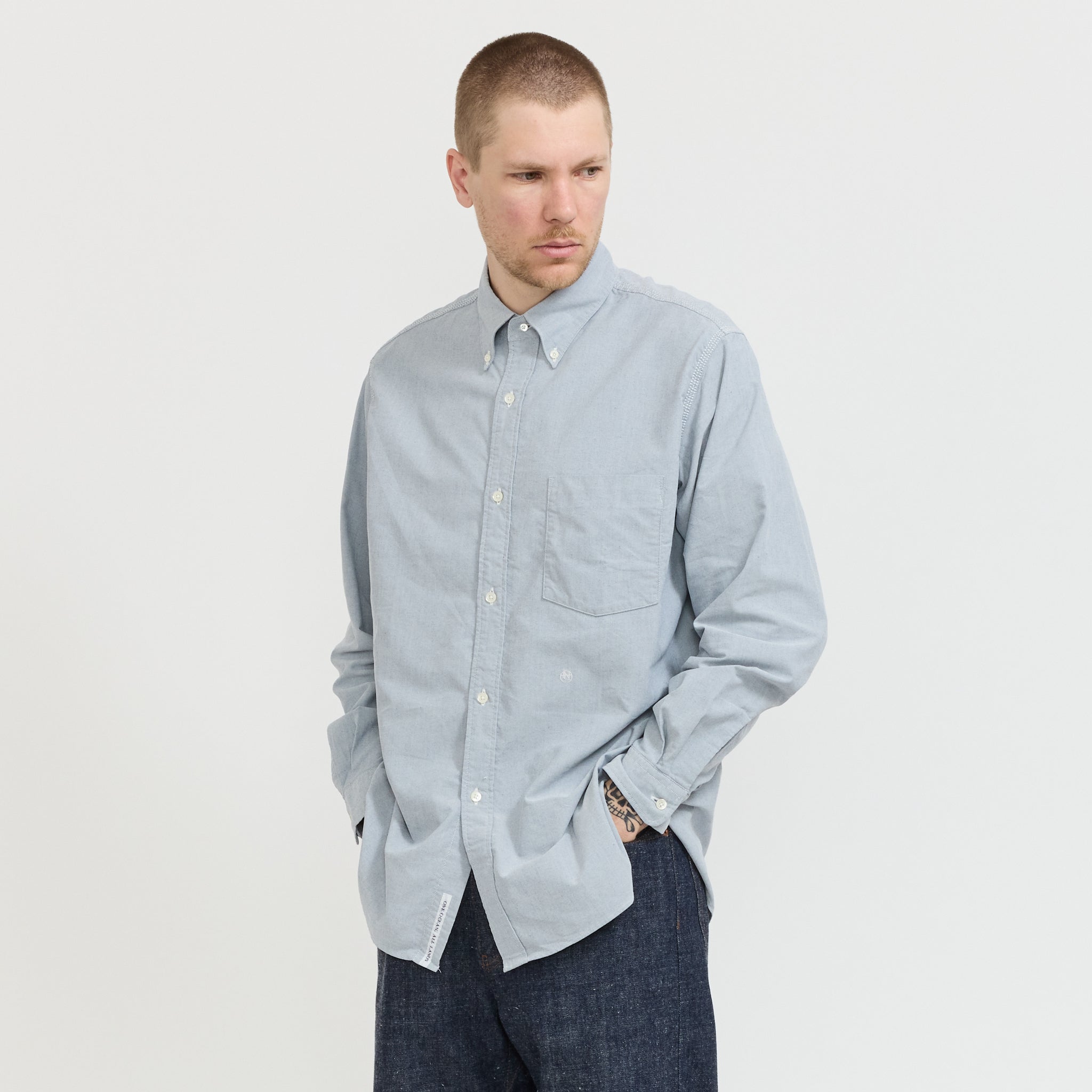 Button Down Wind Shirt Greyish Navy