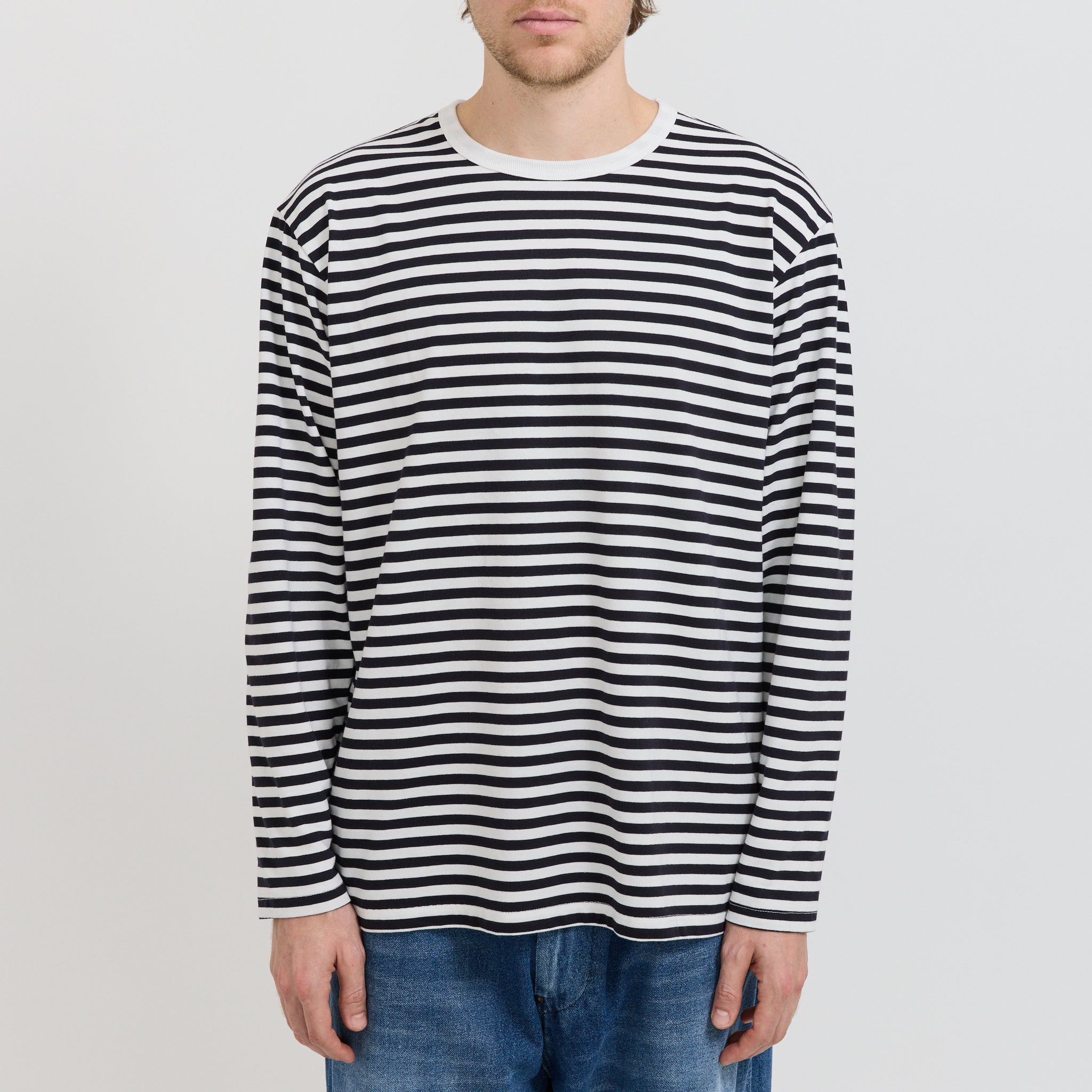 COOLMAX Stripe Jersey L/S Tee Dark Navy