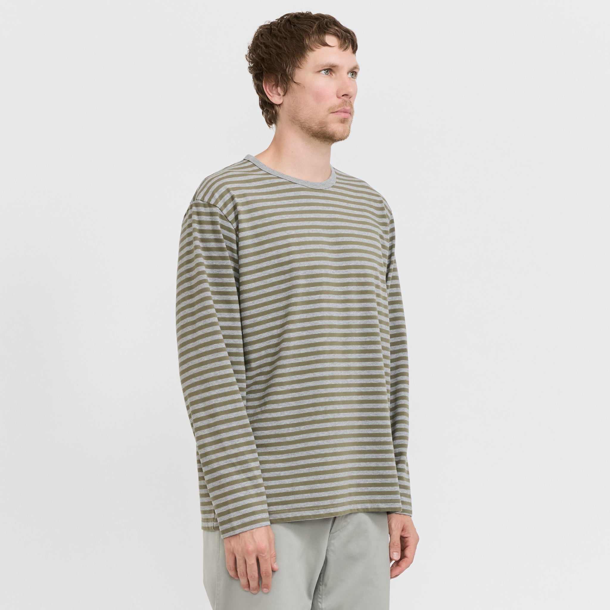 COOLMAX Stripe Jersey L/S Tee Olive/Grey