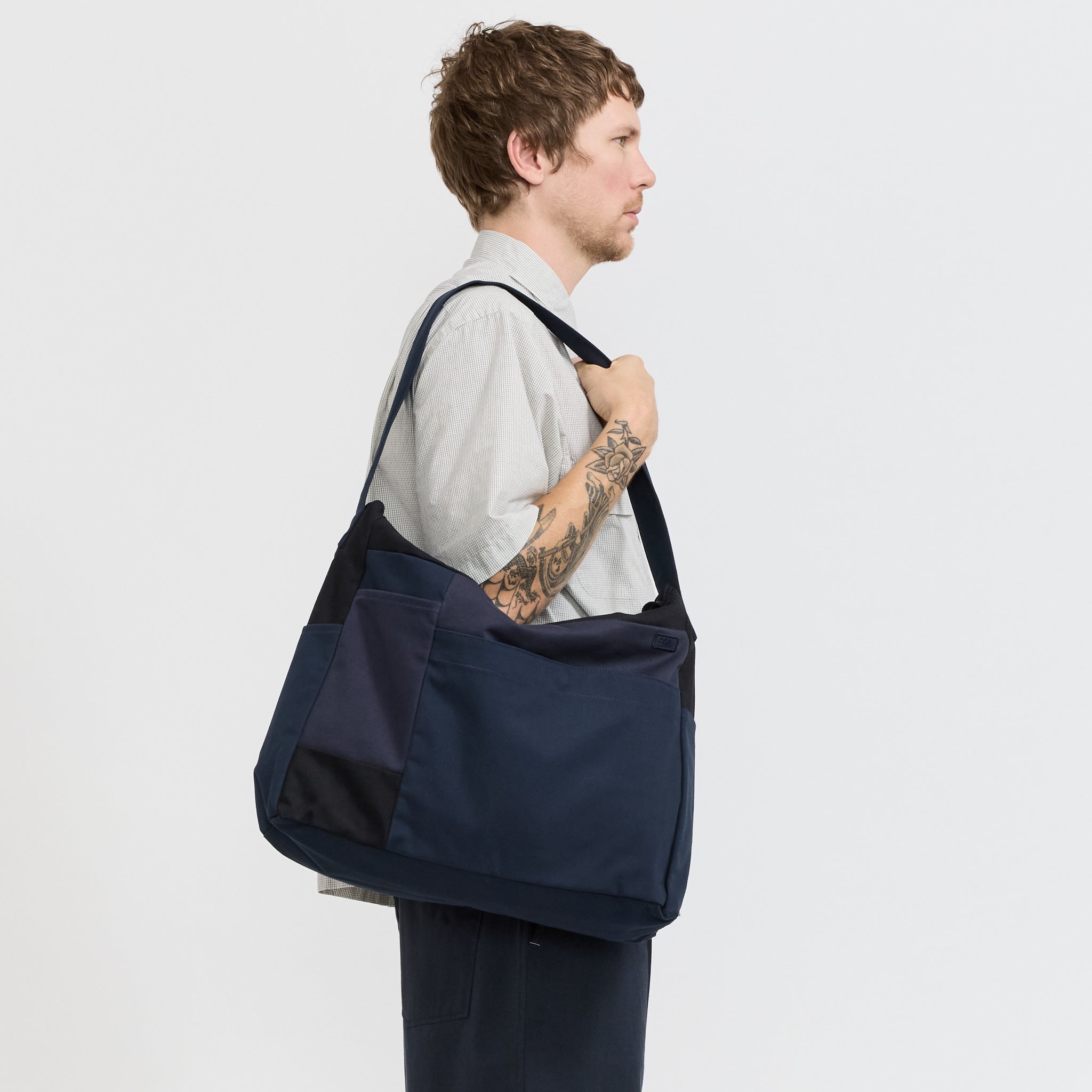 Cotton Canvas Shoulder Bag Navy
