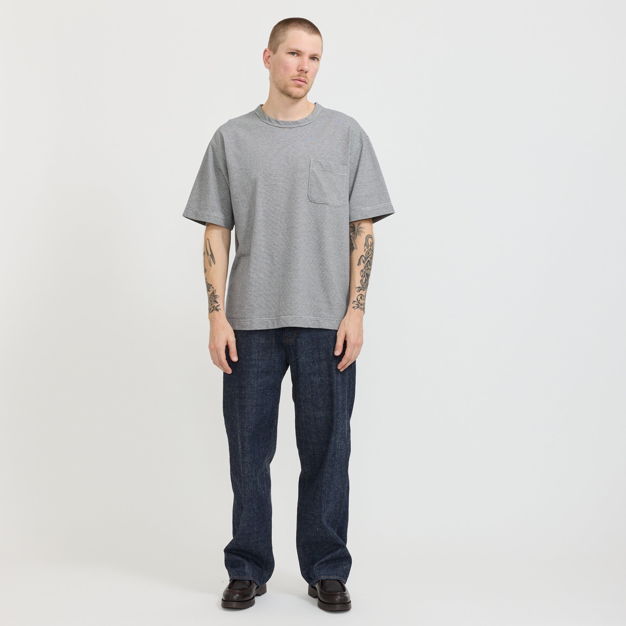 Micro Stripe Pocket Tee Navy/White