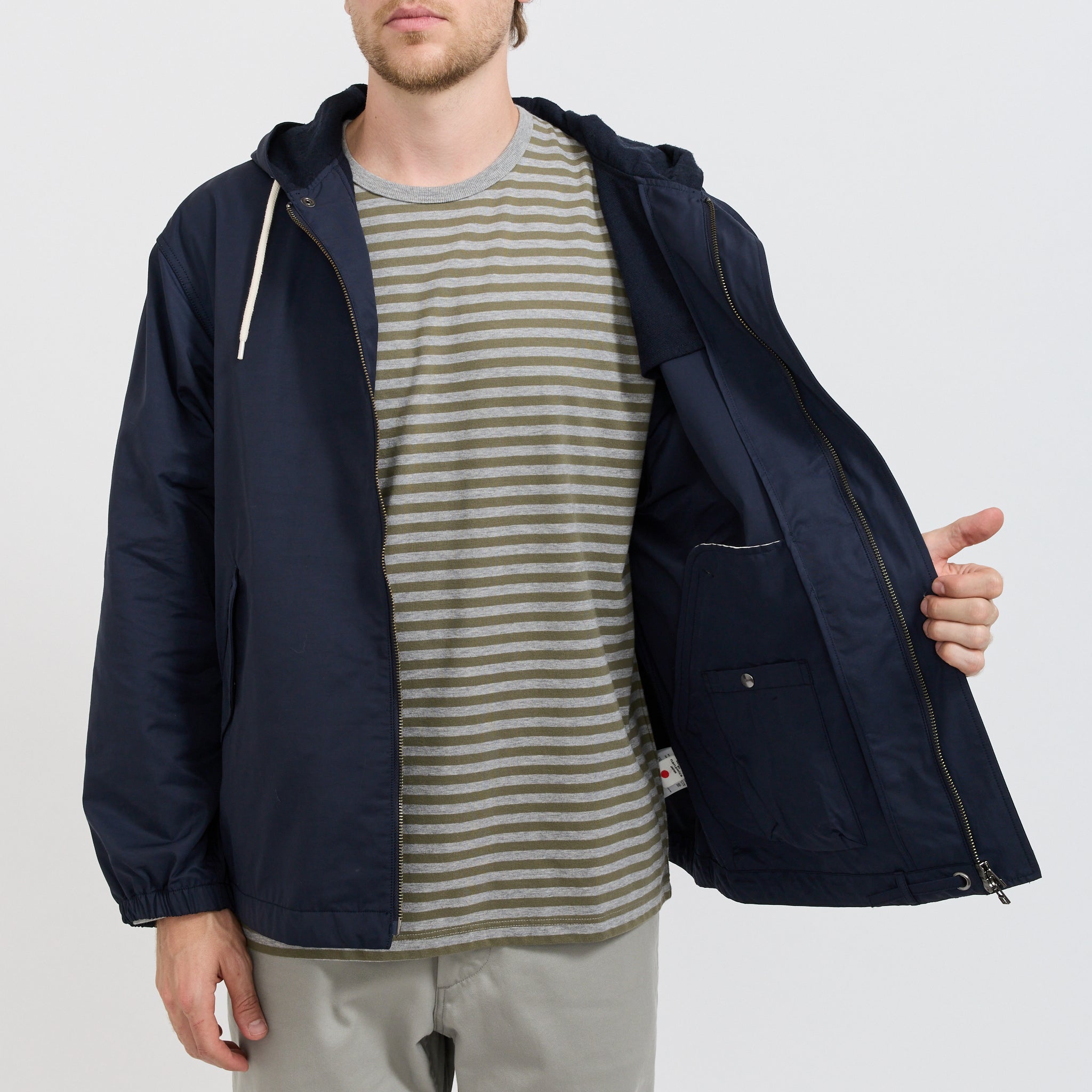 Nylon Twill Hooded Jacket Navy