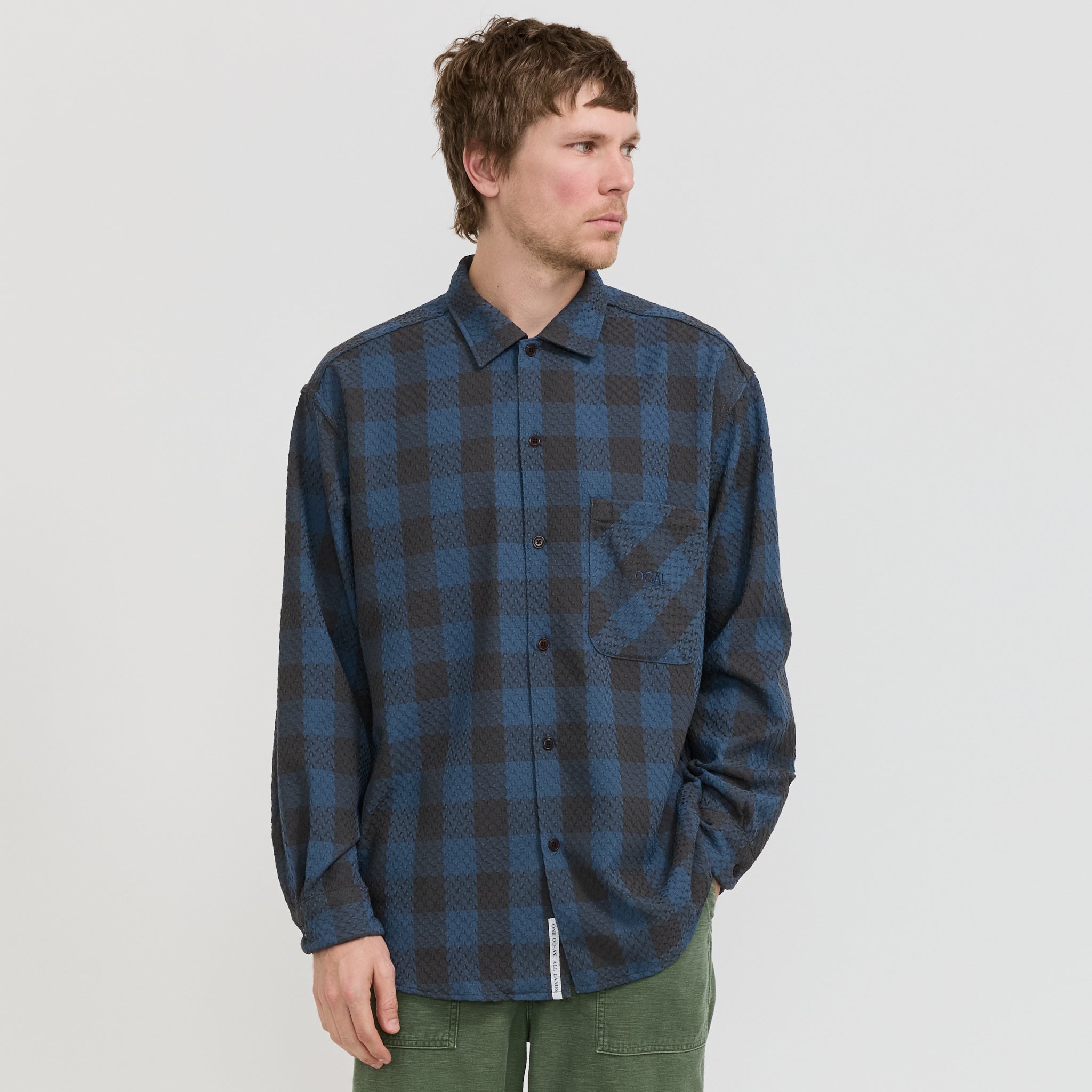 OOAL Block Check Jacquard Shirt Blue