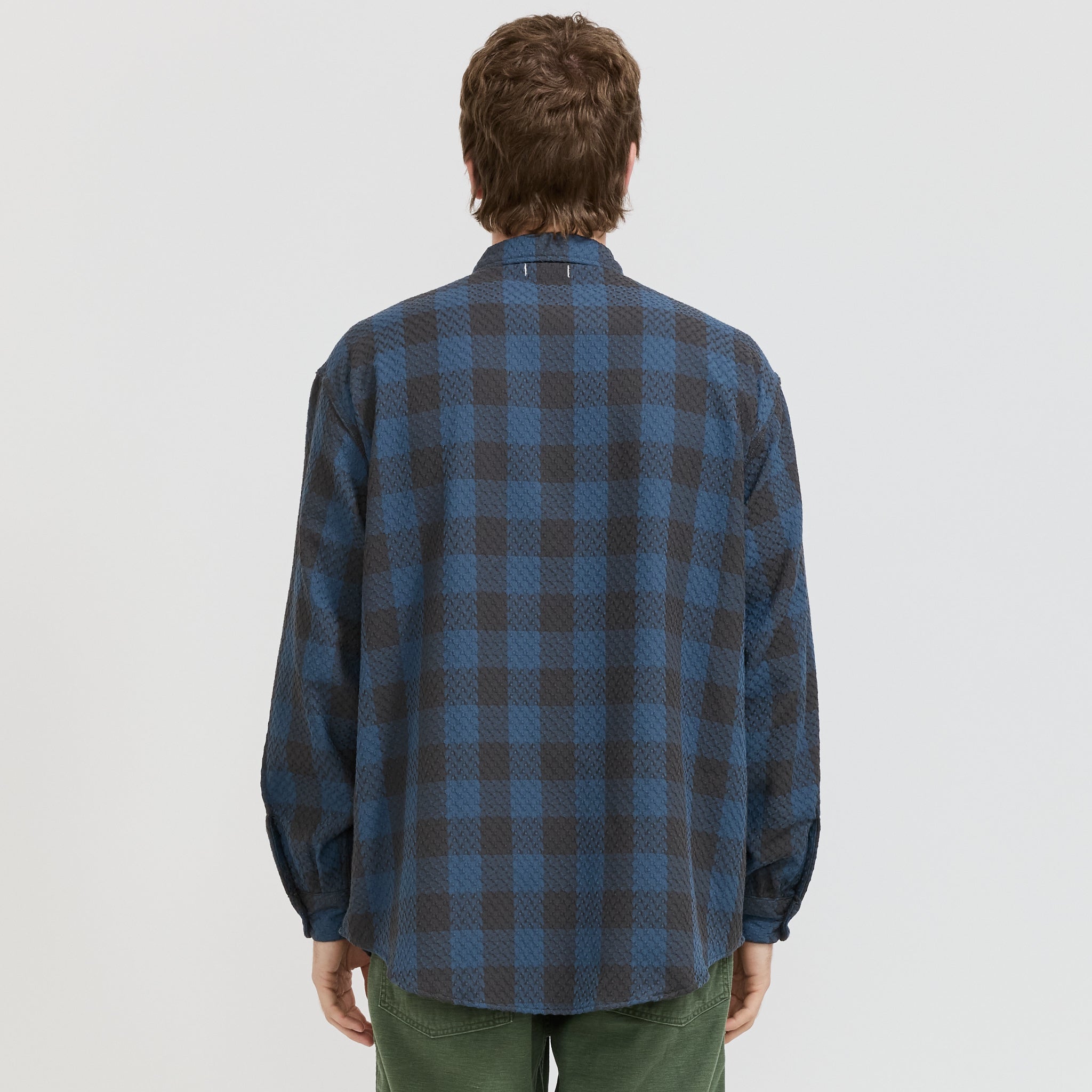 OOAL Block Check Jacquard Shirt Blue