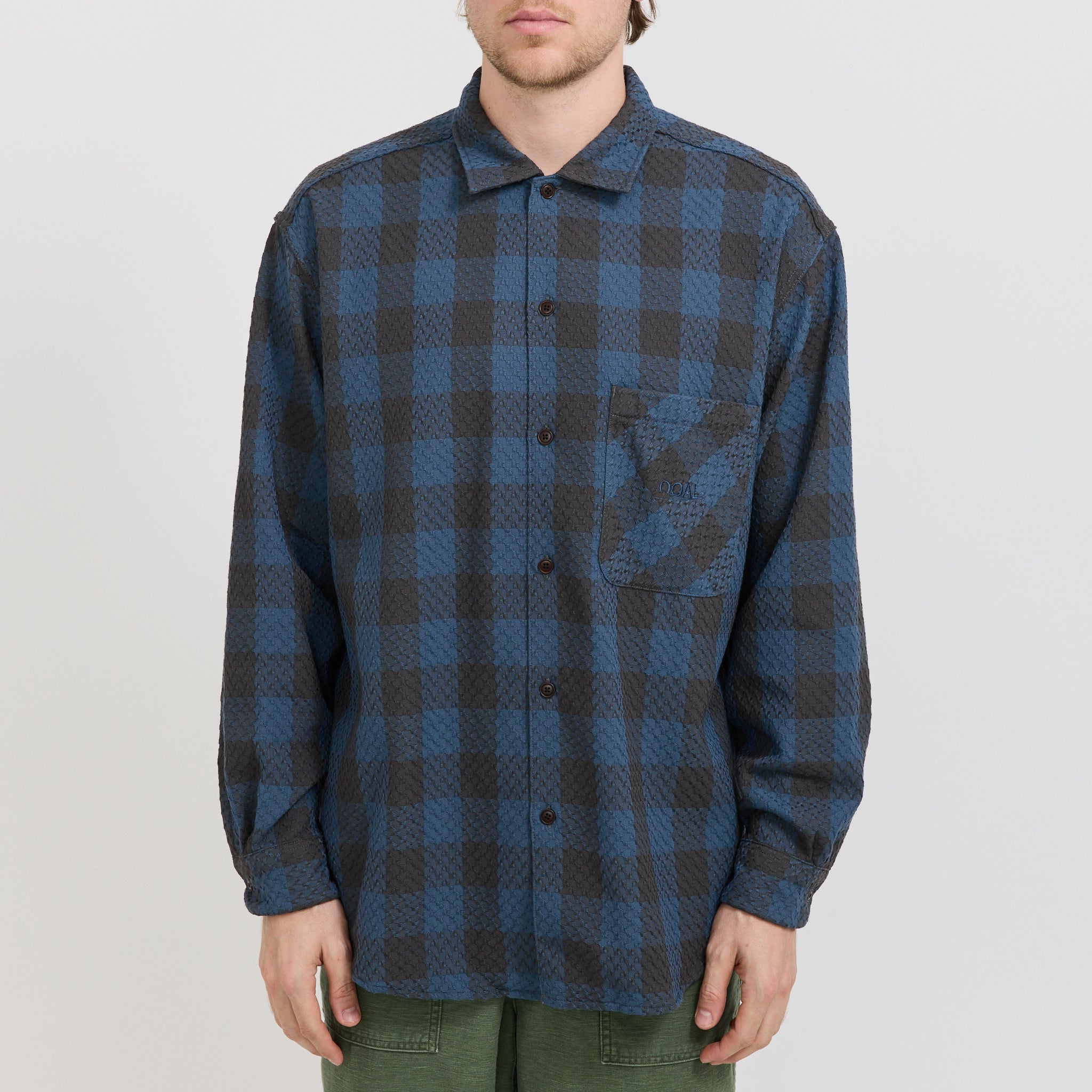 OOAL Block Check Jacquard Shirt Blue