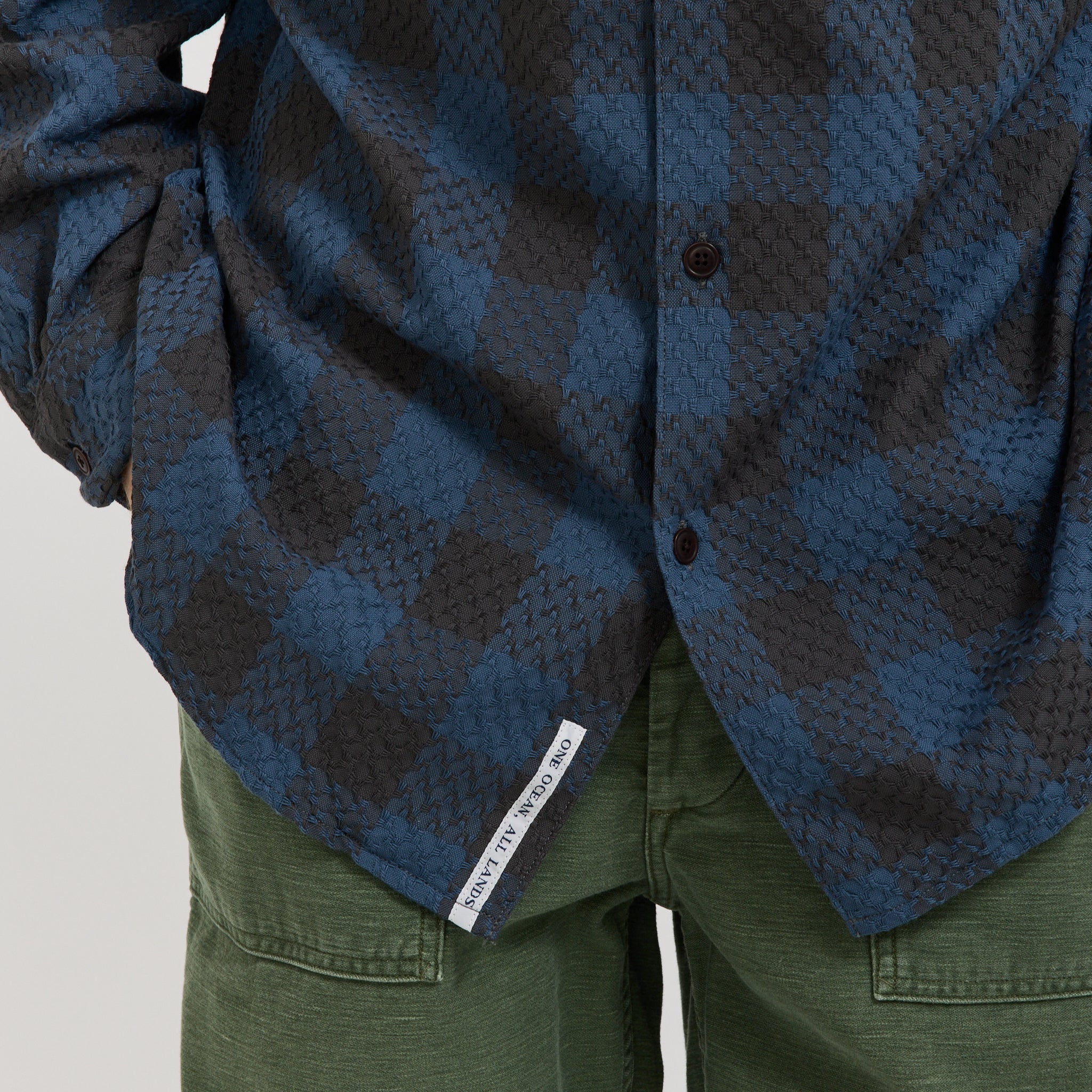 OOAL Block Check Jacquard Shirt Blue
