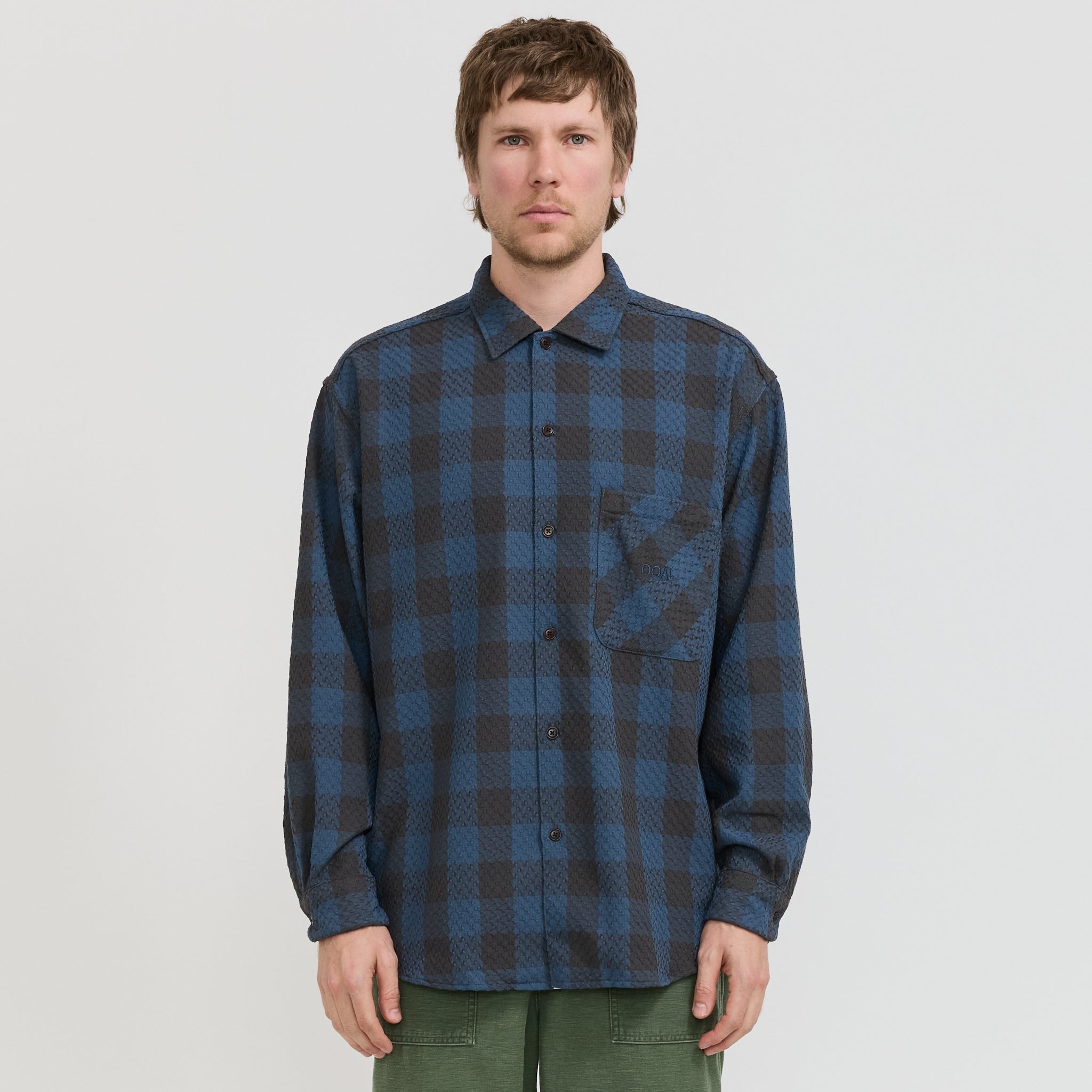 OOAL Block Check Jacquard Shirt Blue
