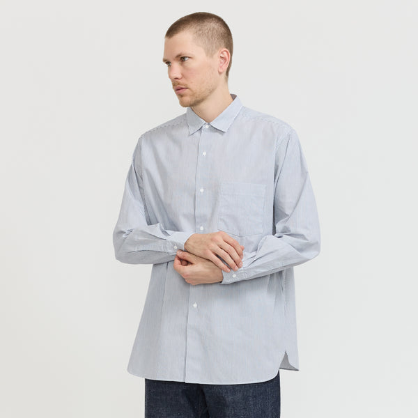 Nanamica Regular Collar Stripe Wind Shirt Navy | Maplestore