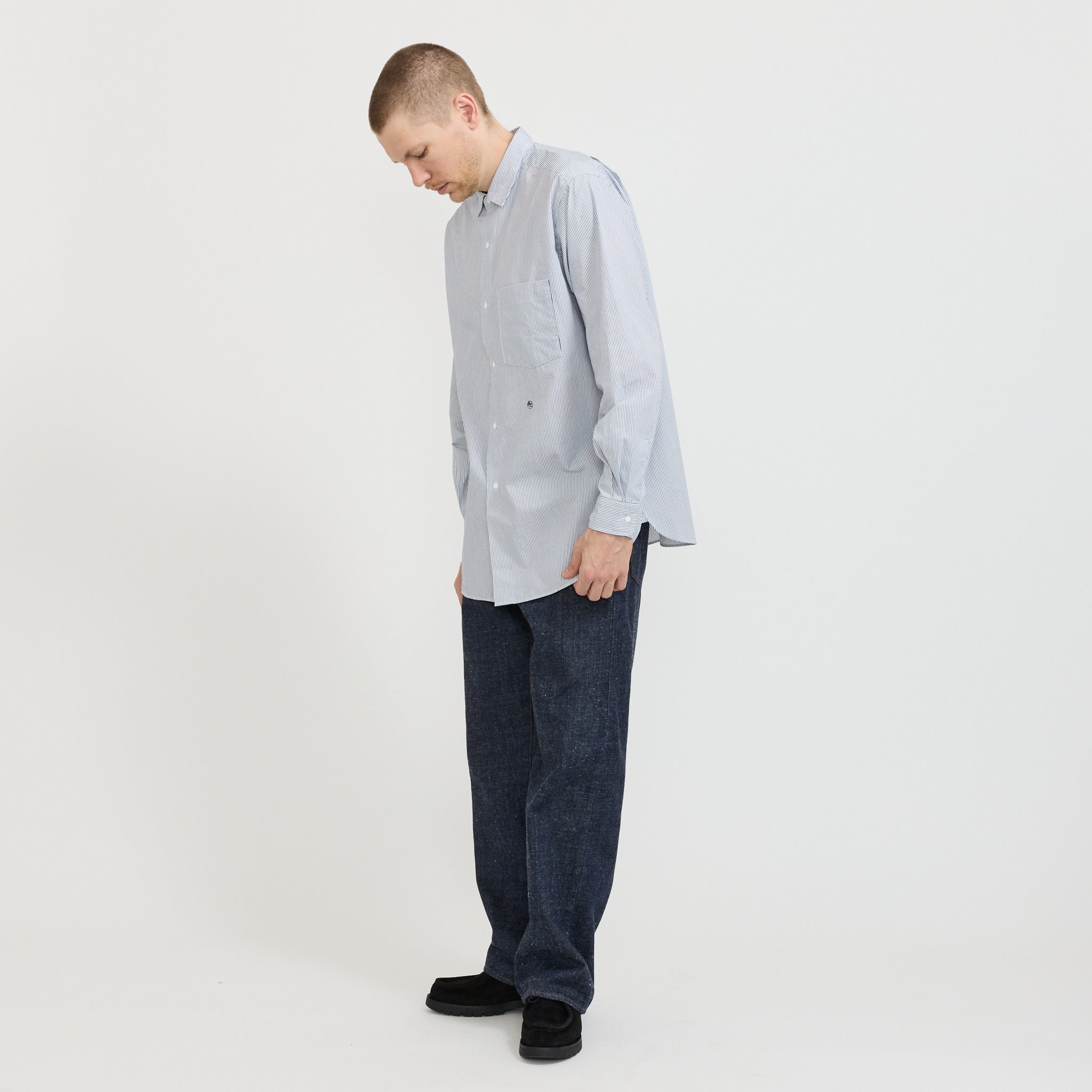 Regular Collar Stripe Wind Shirt Navy