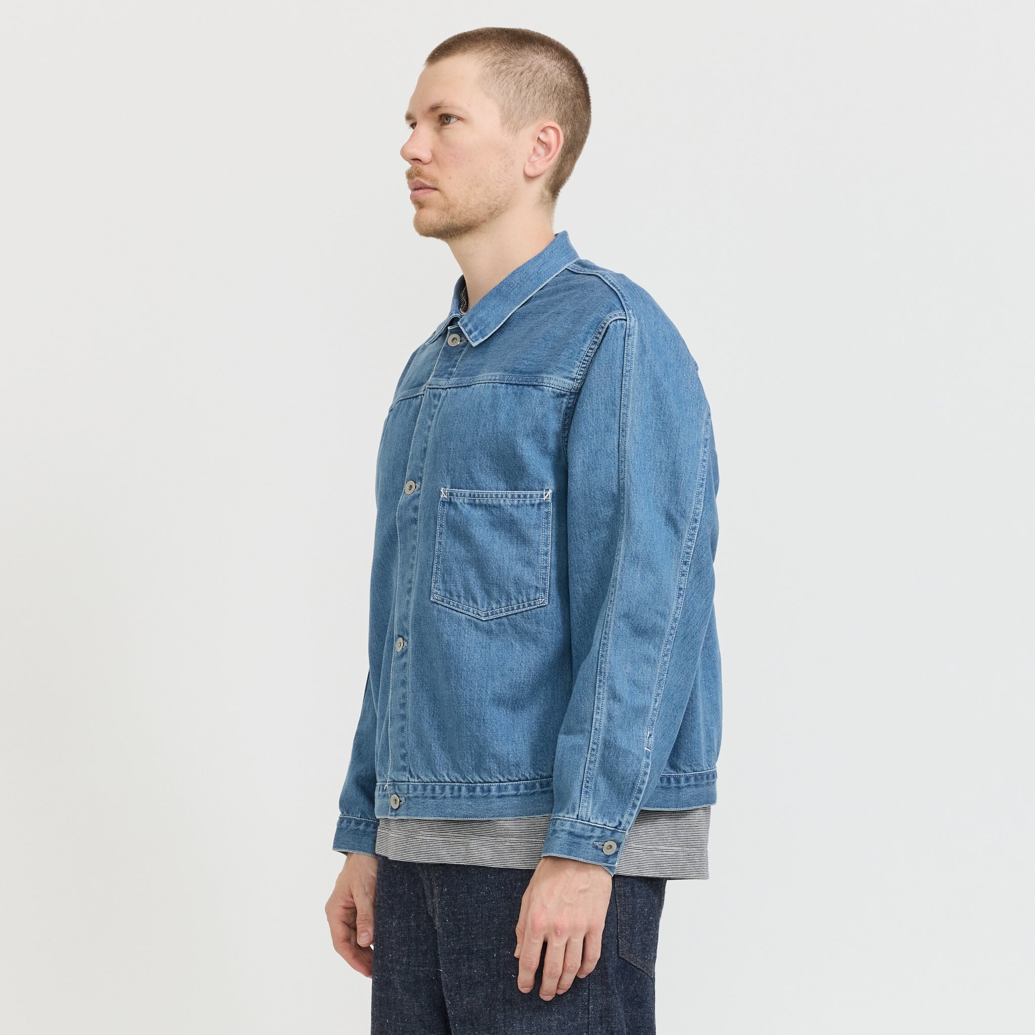 Nanamica Short Denim Jacket Light Indigo | Maplestore