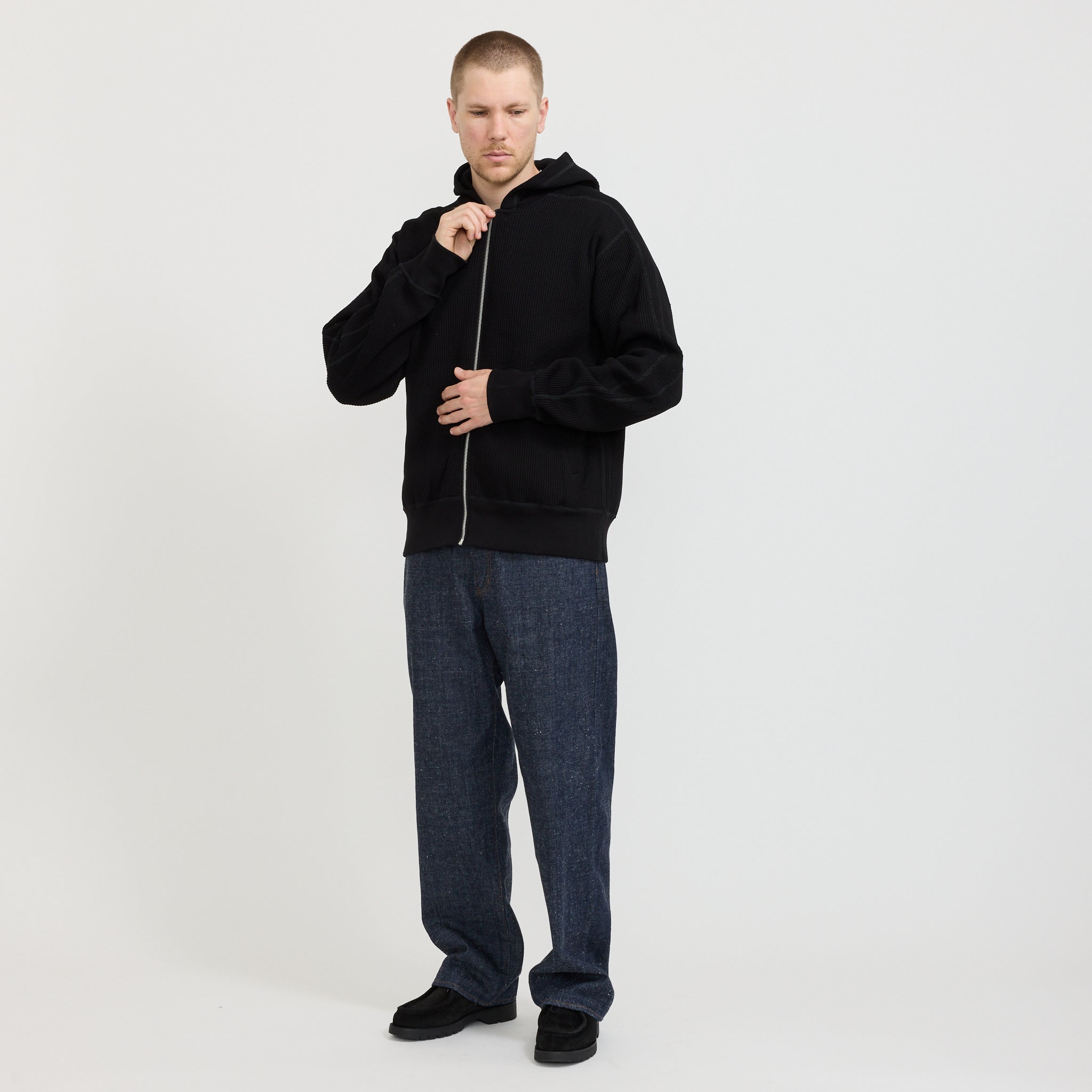 Zip-Up Thermal Hoodie Black