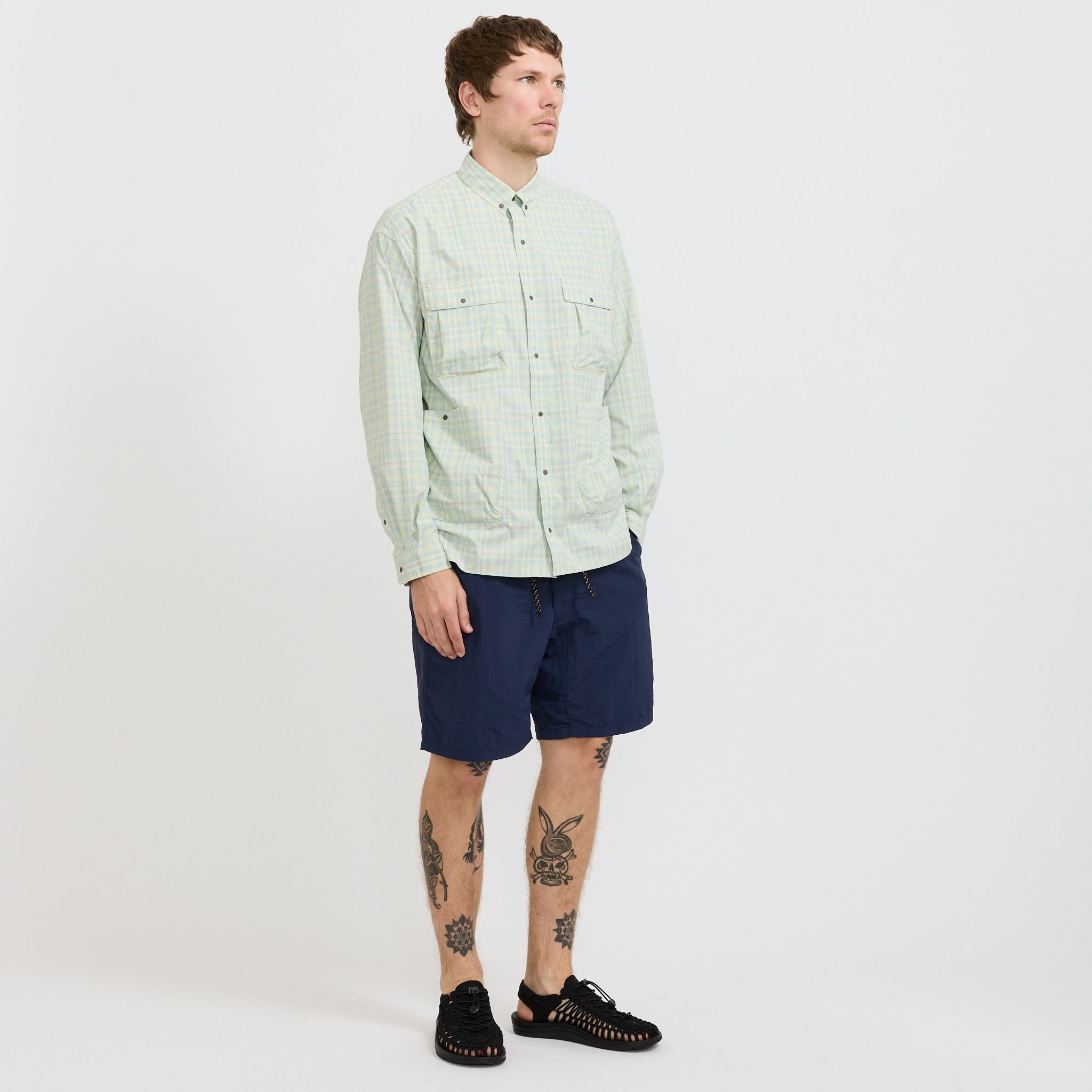 Mini Plaid Camp Shirt Beige