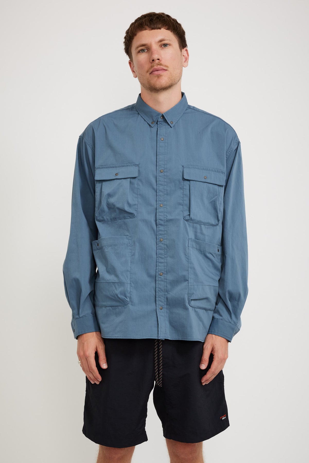 NANGA Takibi Ripstop Camp Shirt Silver Blue | Maplestore