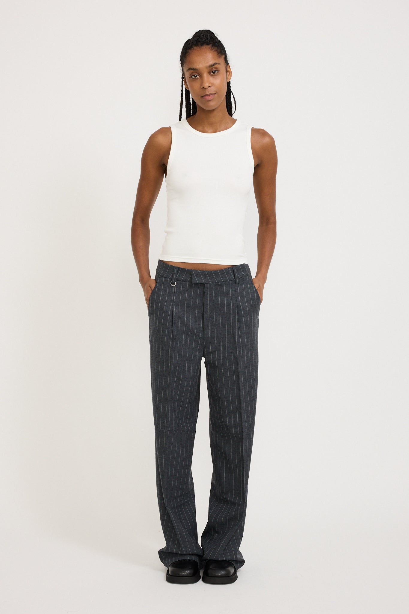 Coco Relaxed Pinstripe Pant Charcoal