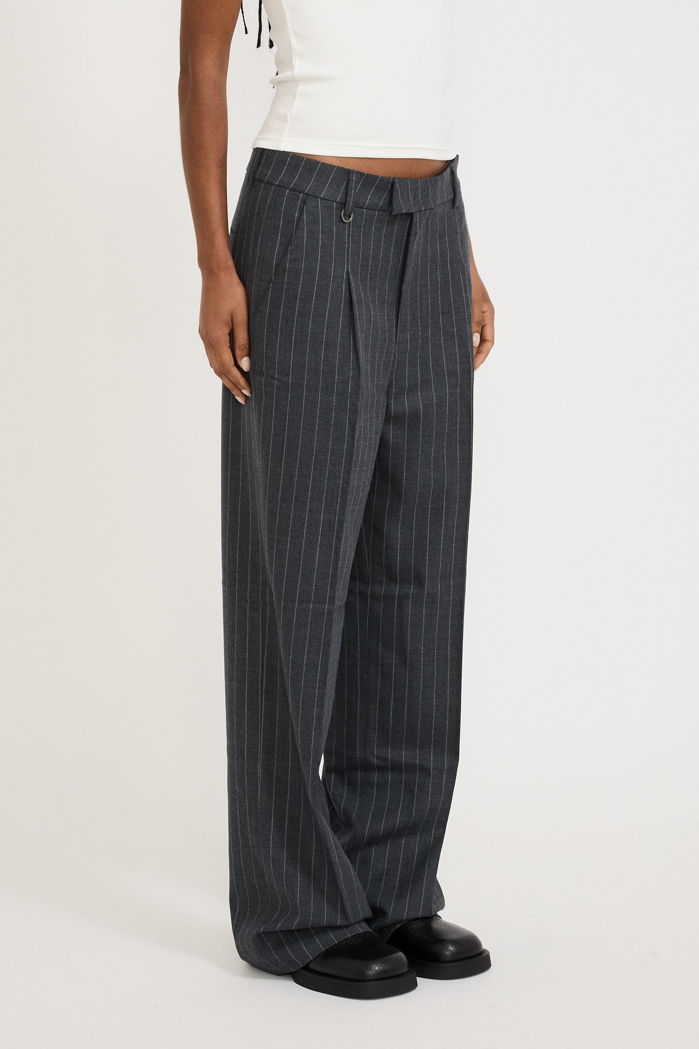 Coco Relaxed Pinstripe Pant Charcoal